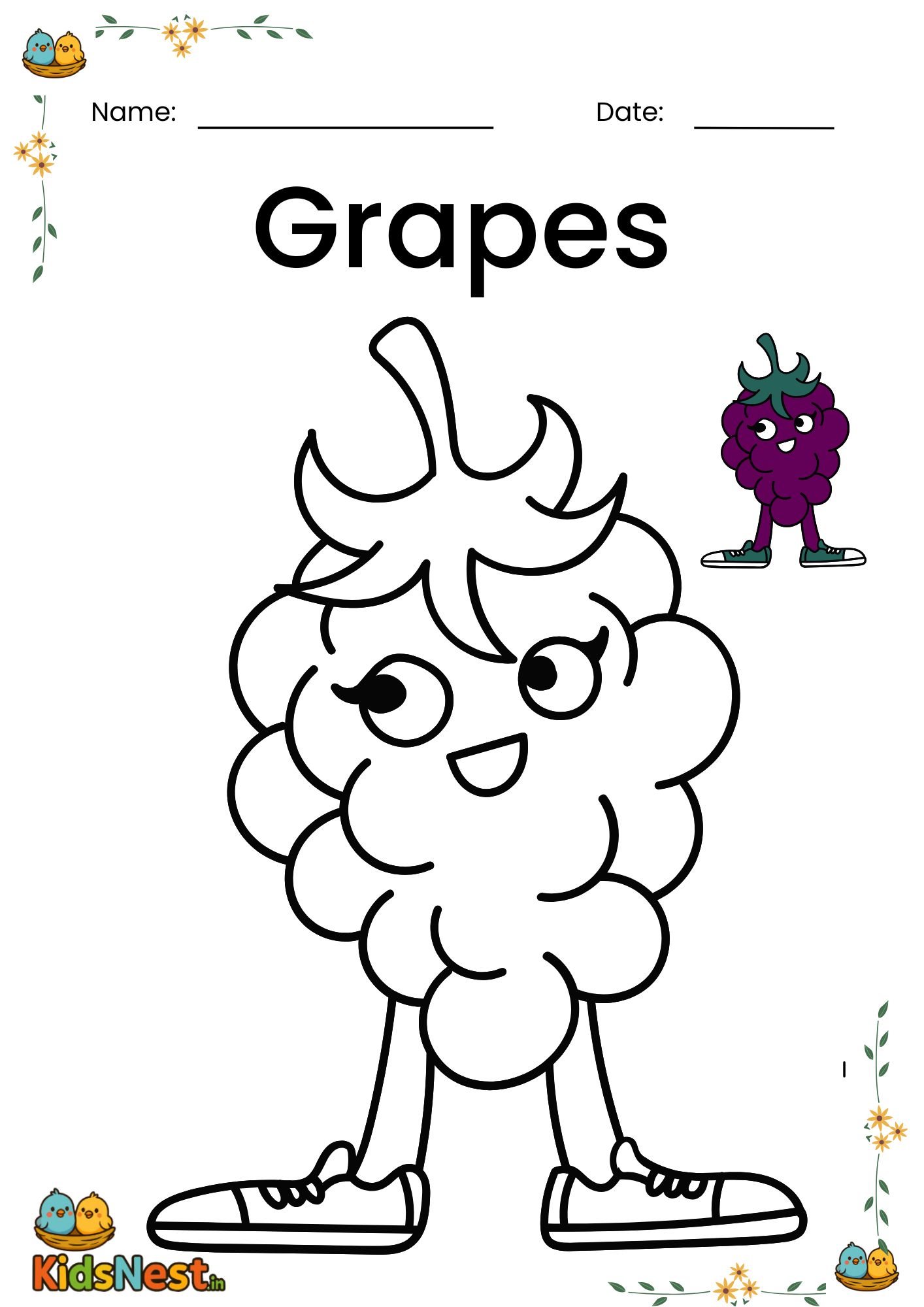 Printable Grapes Coloring Page for Kids | Free Activity