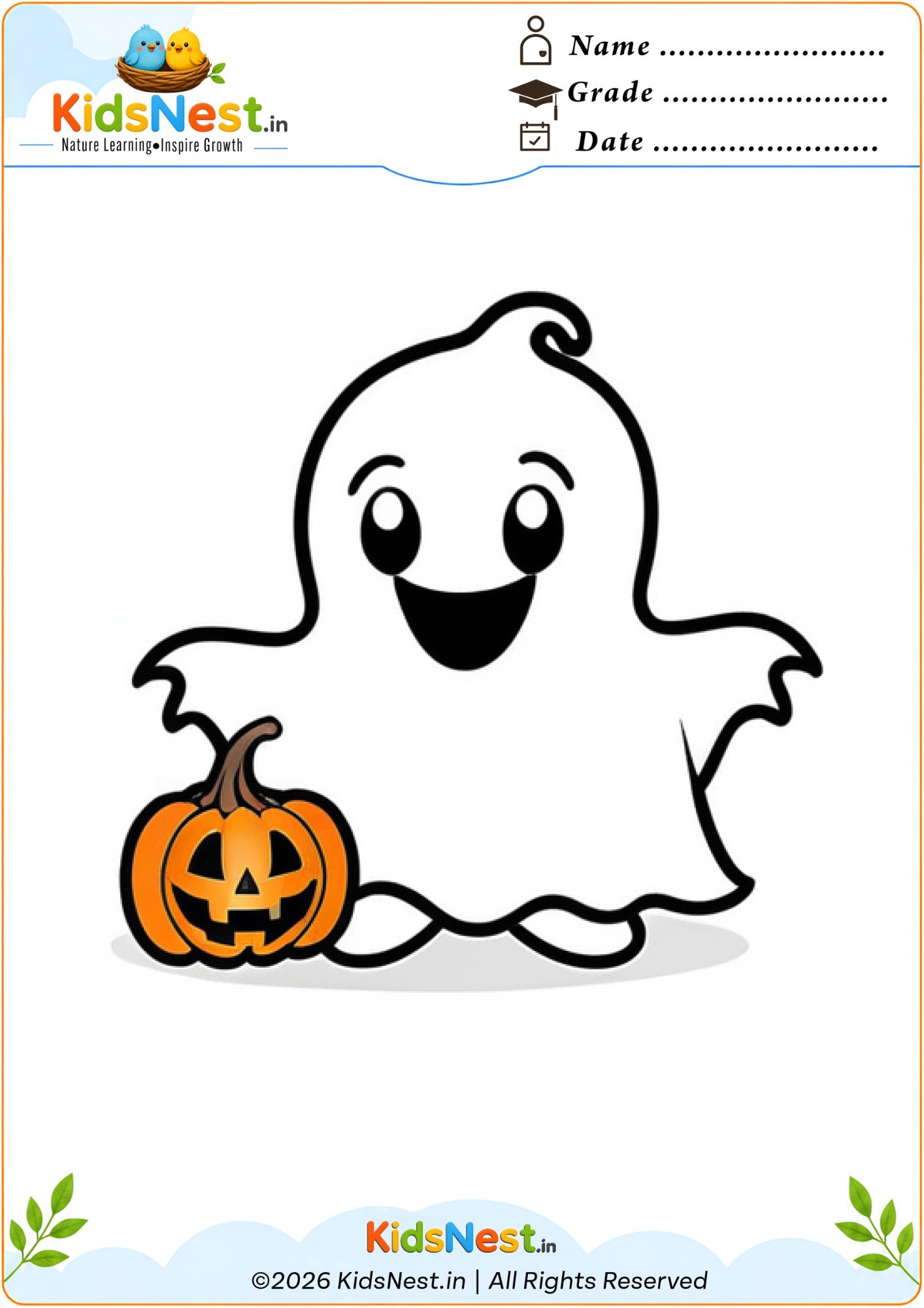 Halloween Ghost Coloring Worksheet for Kids | Free Printable