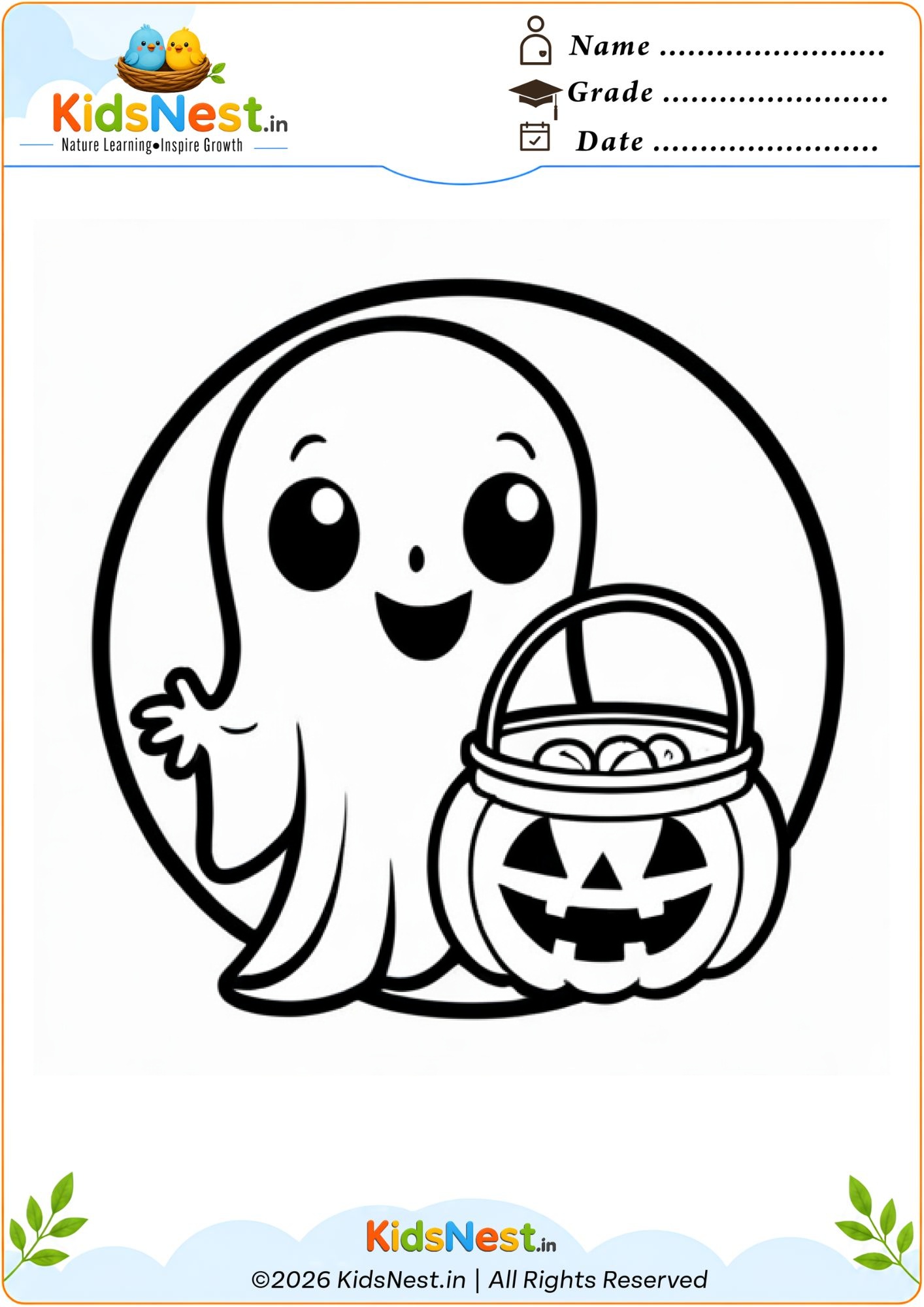 Free Halloween Ghost Coloring Worksheet for Kids | Printable
