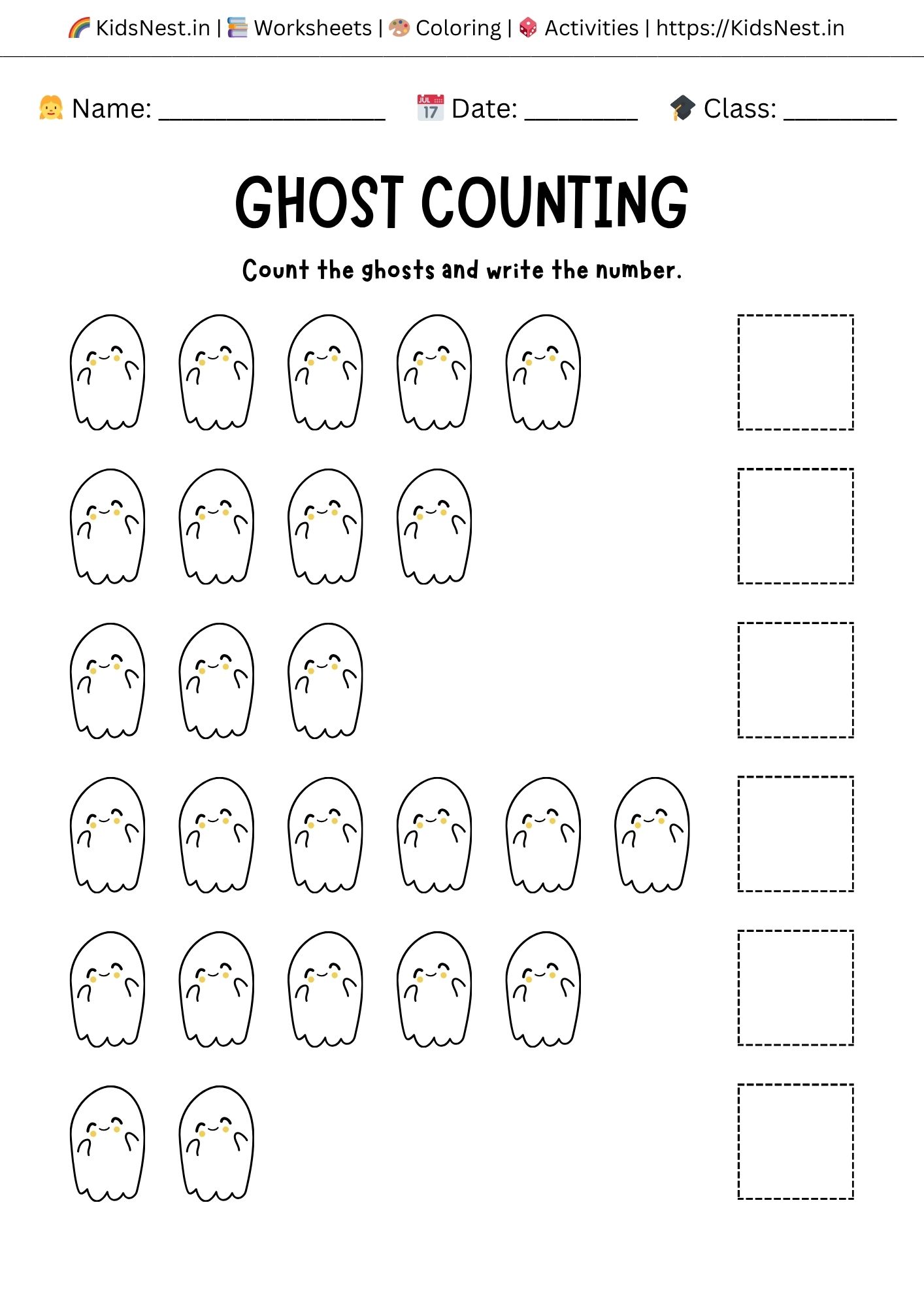 Halloween Ghost Counting Worksheet | Kids Math Activity