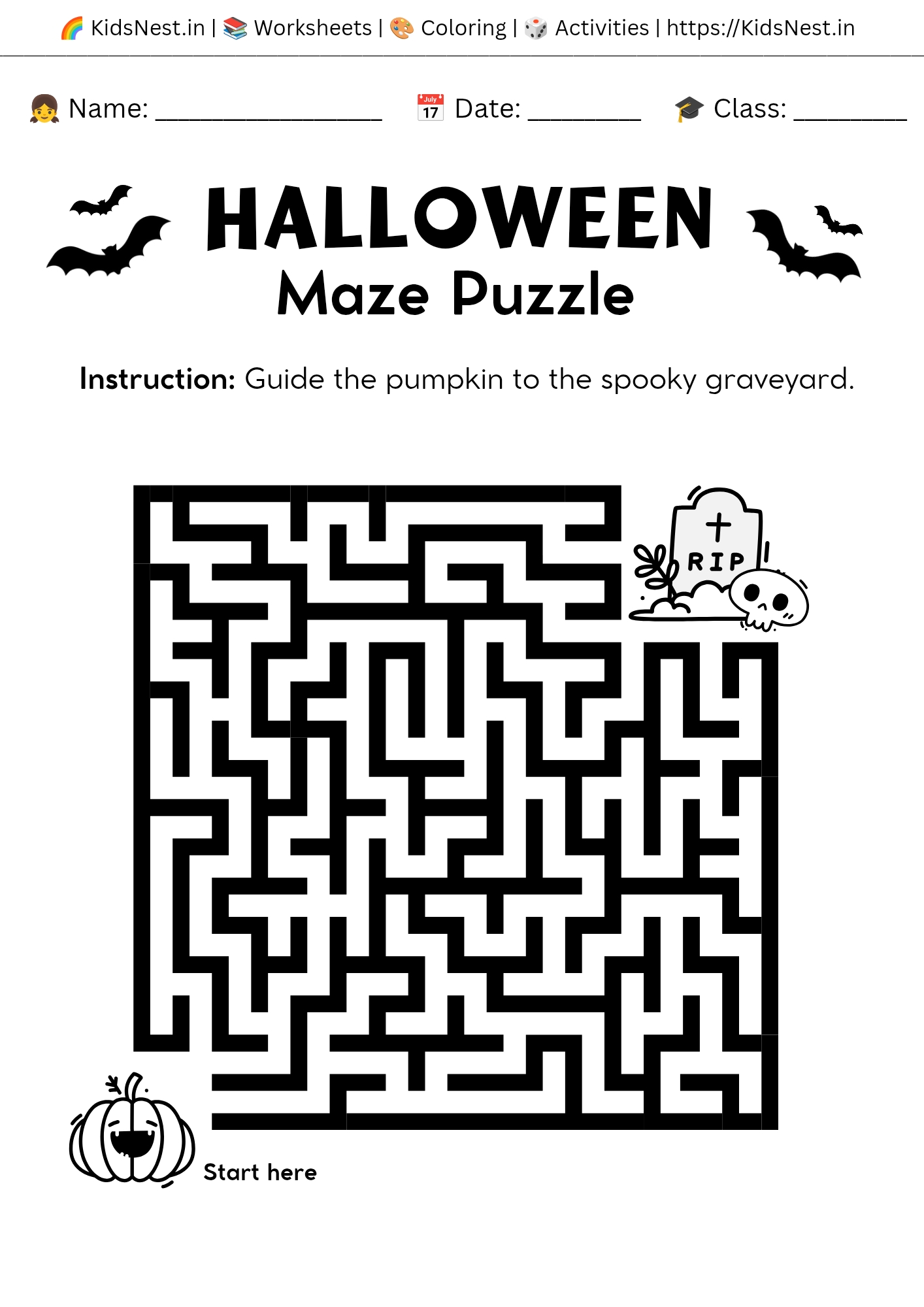 Kids Halloween Maze Game - Printable Activity & Worksheet