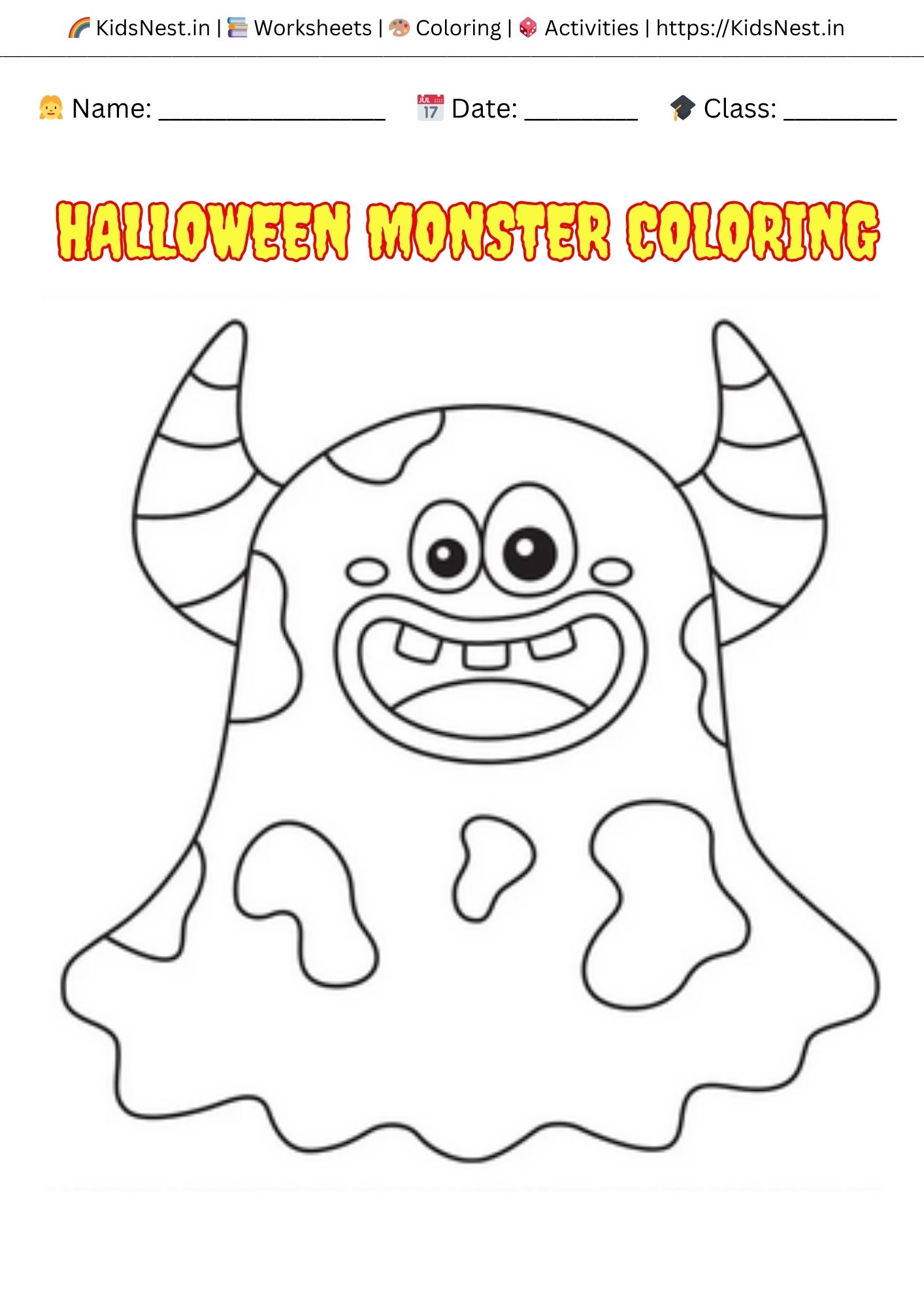 Printable Halloween Monster Coloring Page for Kids
