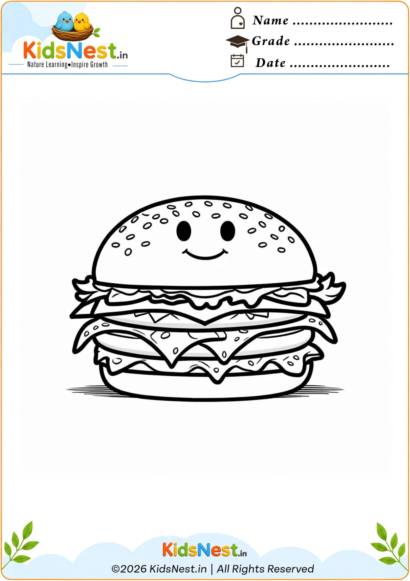 Free Printable Hamburger Coloring Page for Kids | Fun Activity