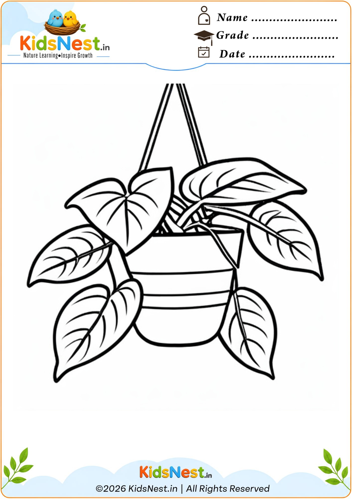 Hanging Potted Plant Coloring Page for Kids | Free Printable