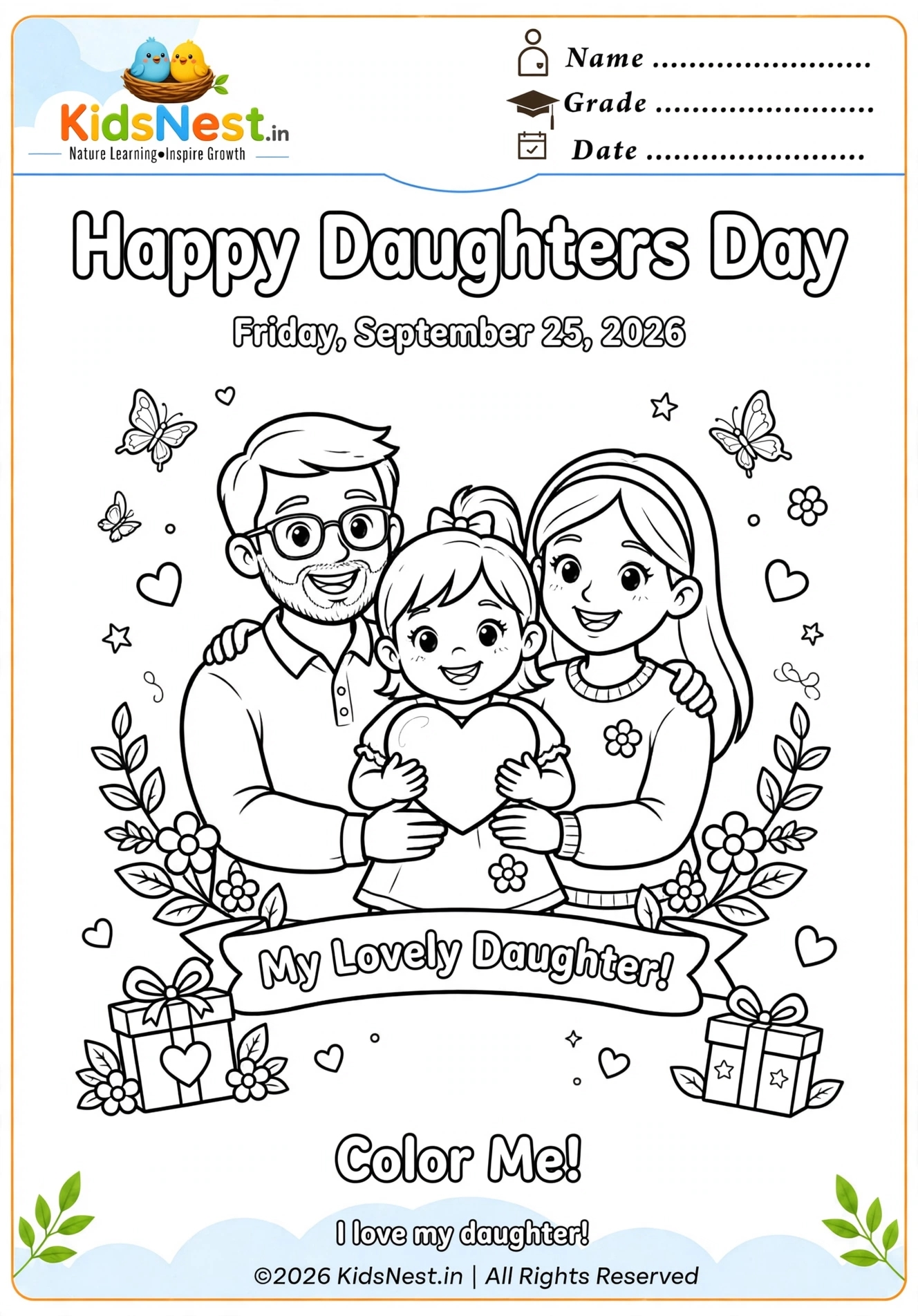 Happy Daughters Day Coloring Page | Free Printable for Kids
