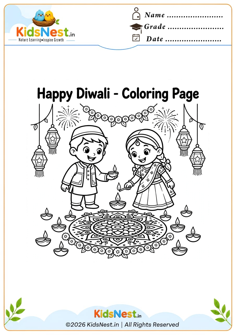 Free Happy Diwali Coloring Page for Kids | Printable