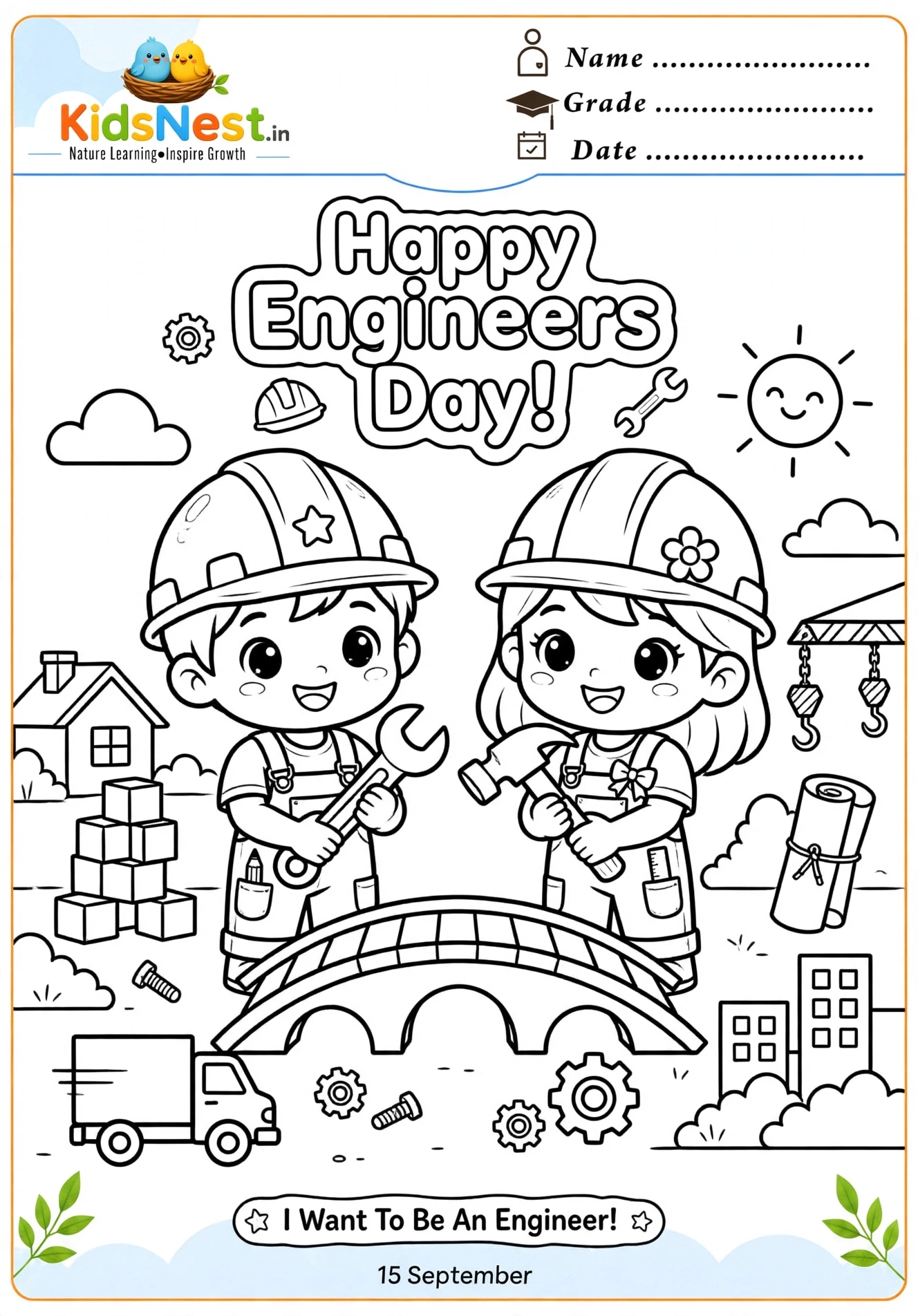 Happy Engineers Day Coloring Page | Printable for Kids