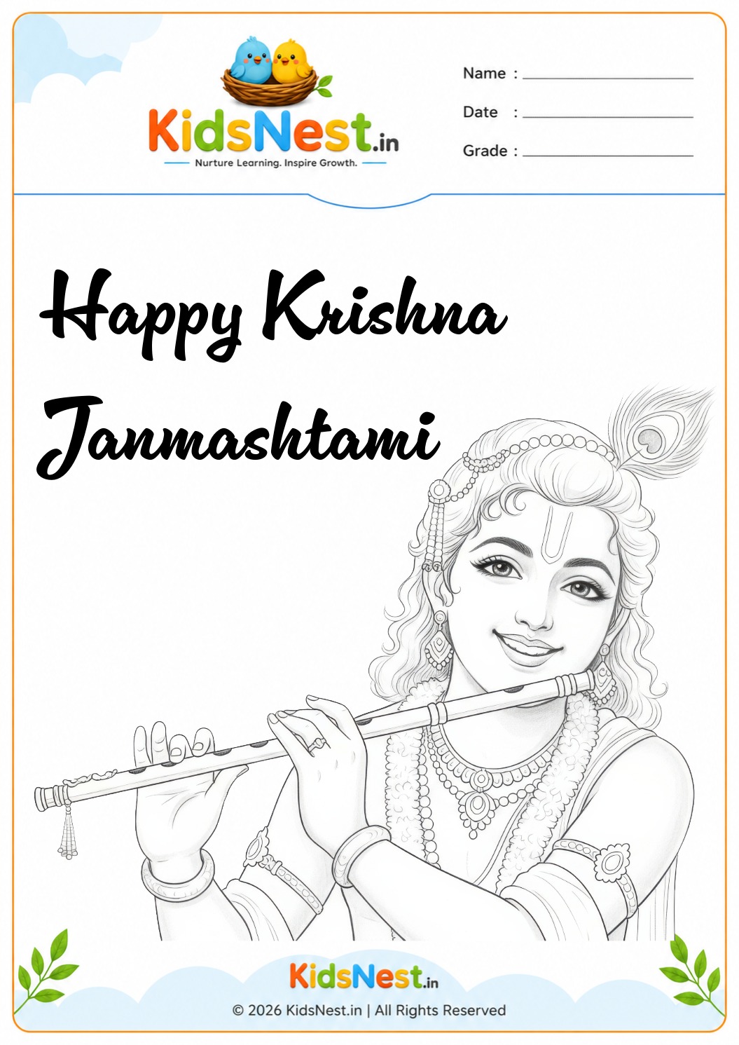 Happy Krishna Janmashtami Coloring Worksheet for Kids