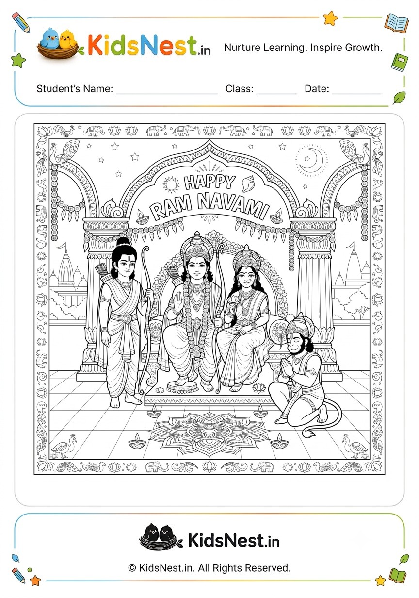Happy Ram Navami Coloring Page for Kids | Free Printable