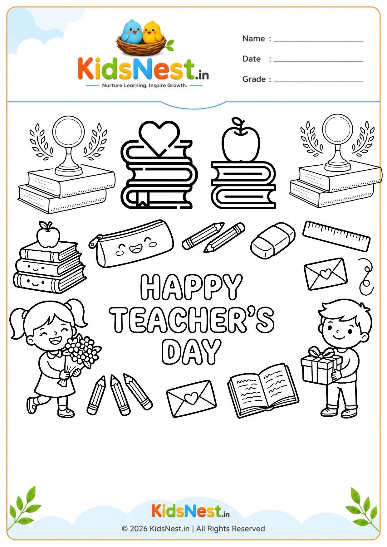 Happy Teacher's Day Coloring Worksheet | Free Printable for Kids