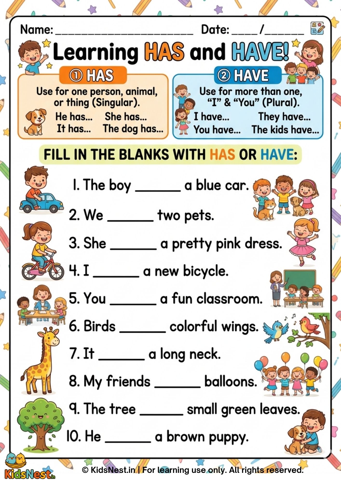 Has vs Have Worksheet for Grade 1 | Free Printable PDF