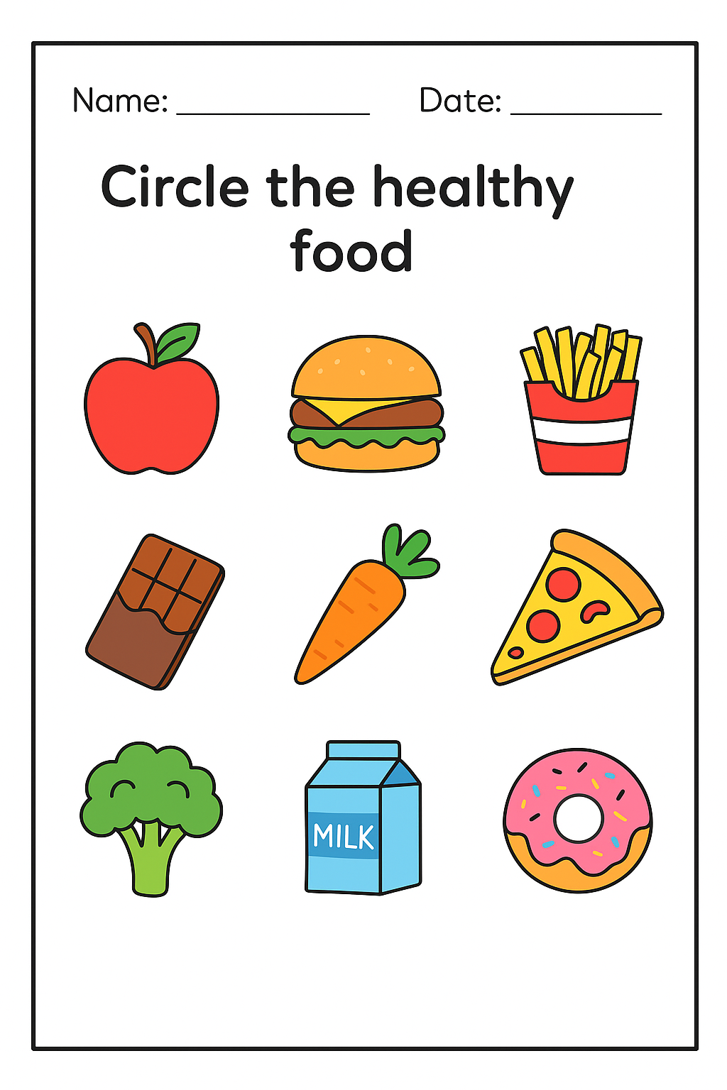 Healthy Food Worksheet for Kids | Printable Educational Fun
