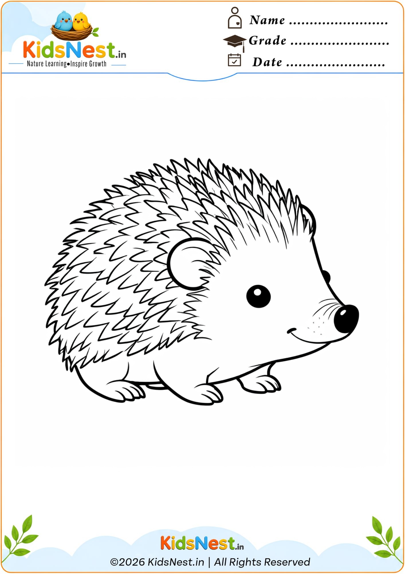 Printable Hedgehog Coloring Page for Kids | Free PDF