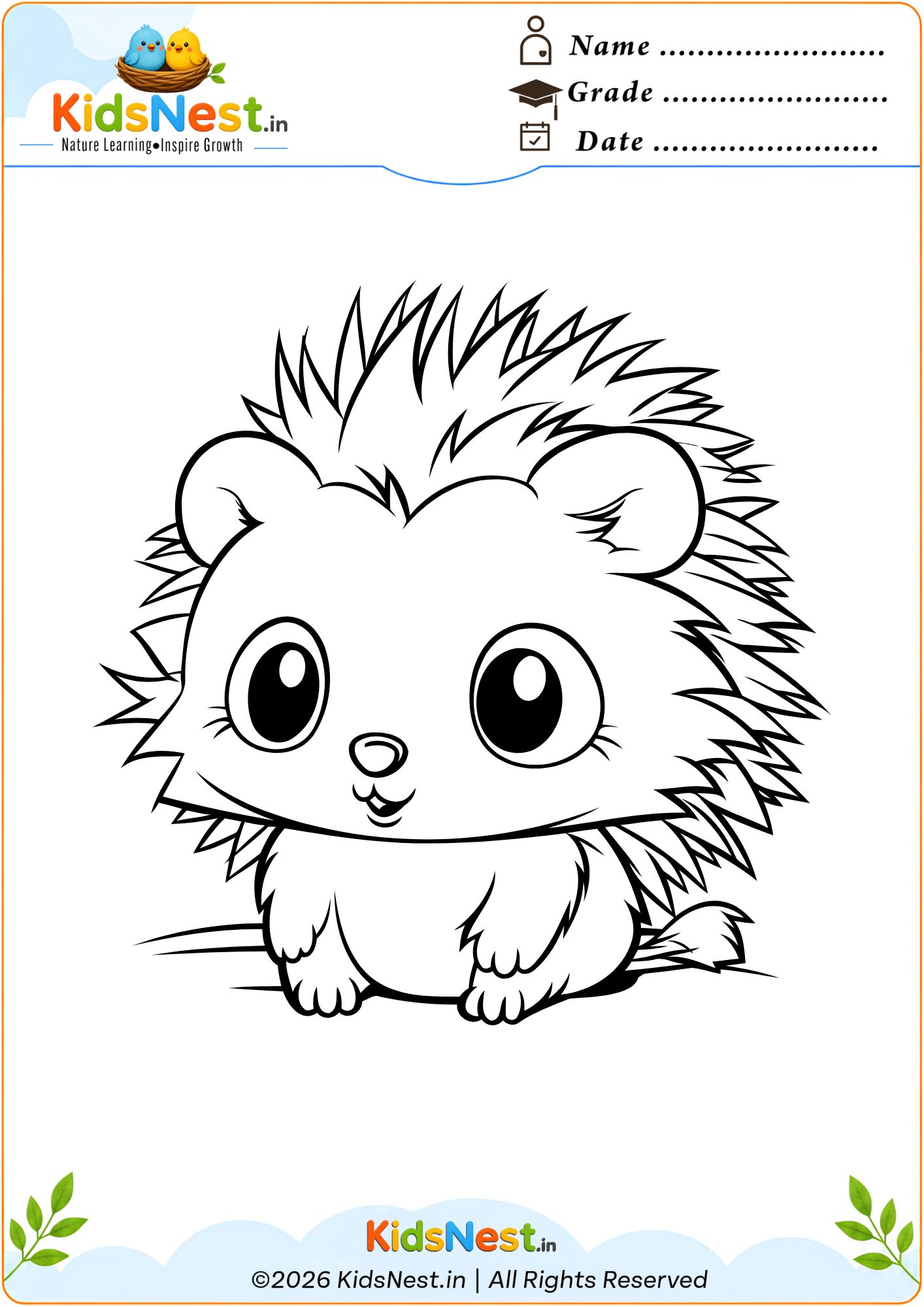 Printable Hedgehog Coloring Page for Kids | Free PDF