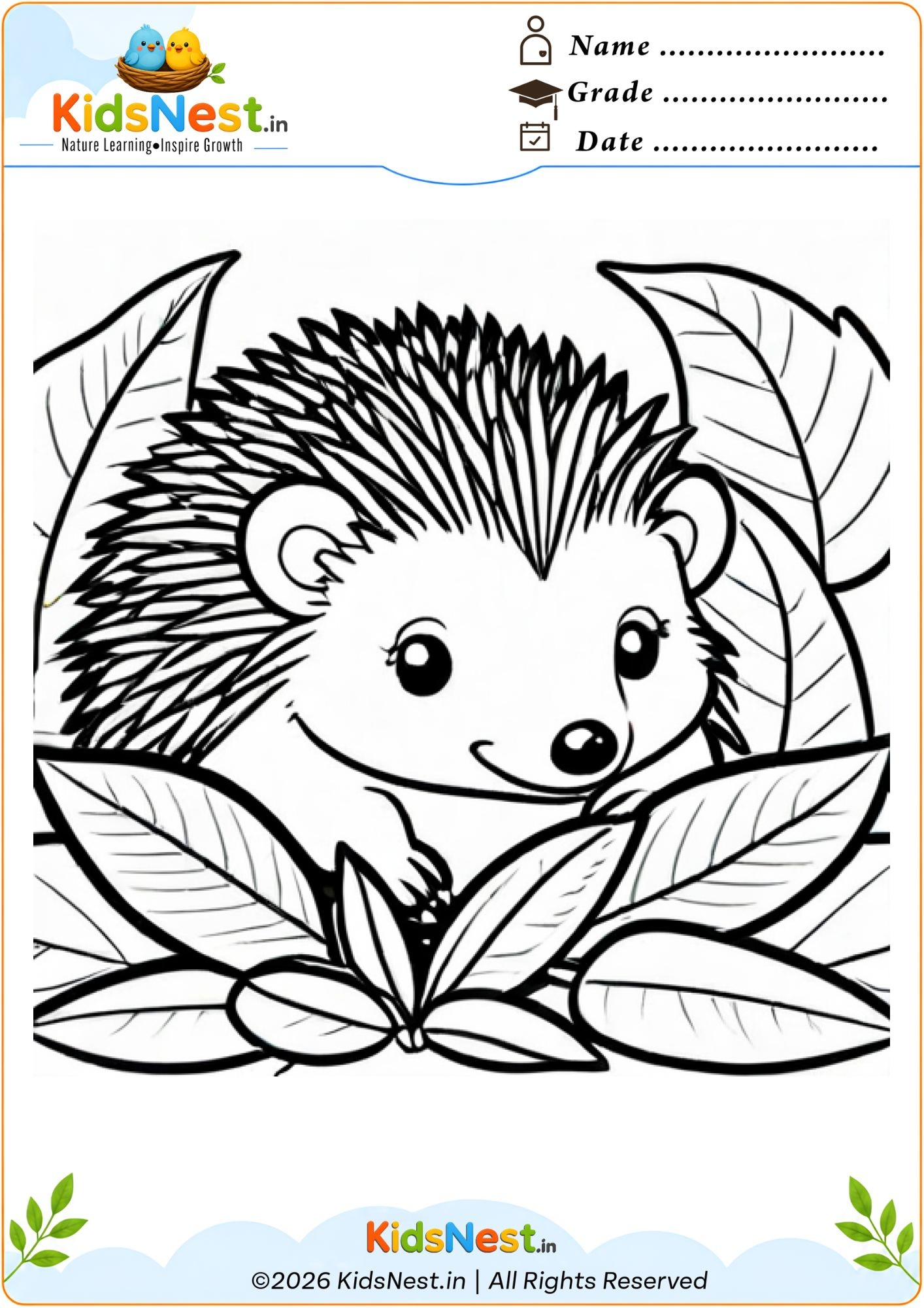 Hedgehog in Leaves Coloring Page | Free Printable for Kids