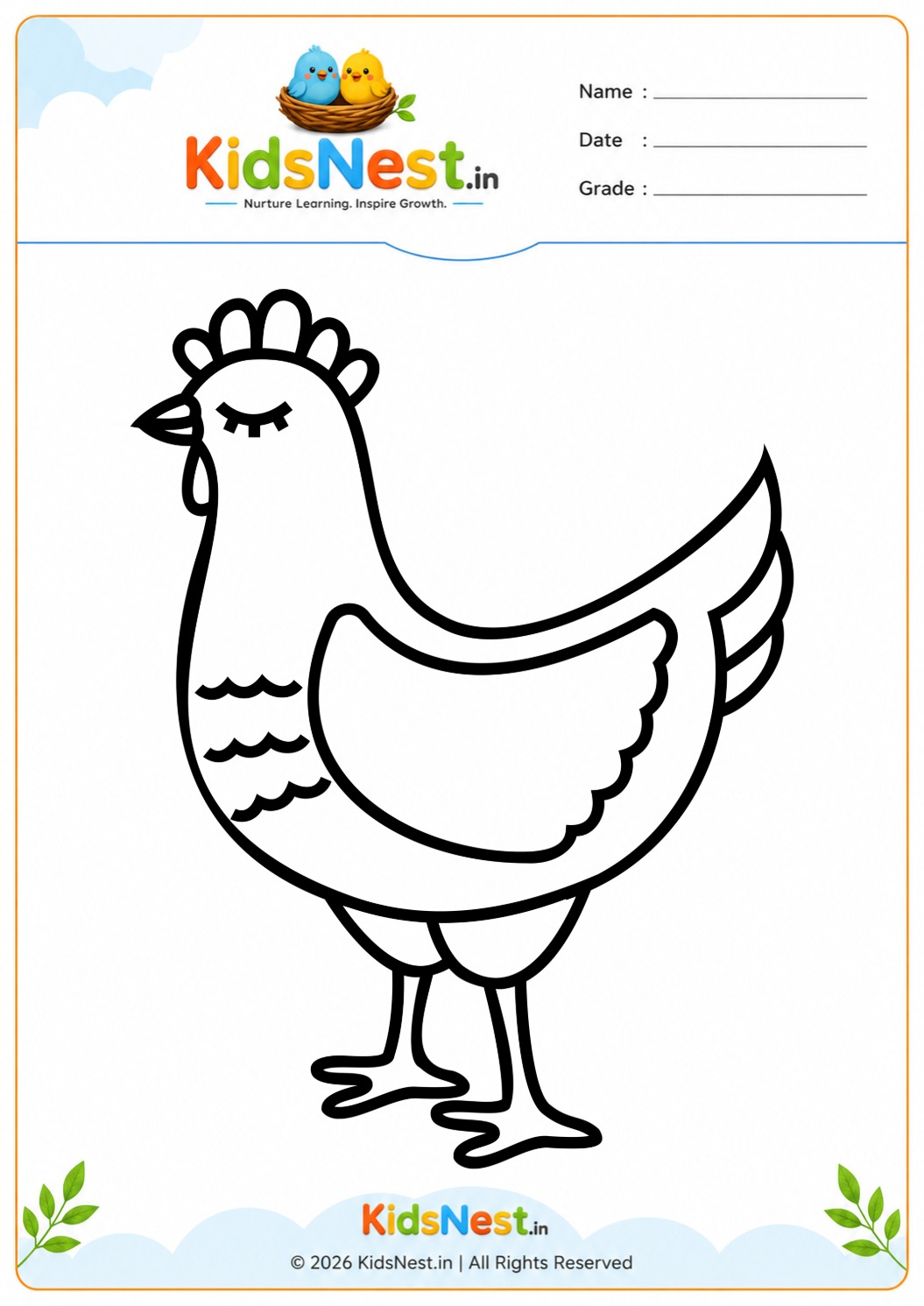 Free Hen Coloring Worksheet for Kids | Printable Activity