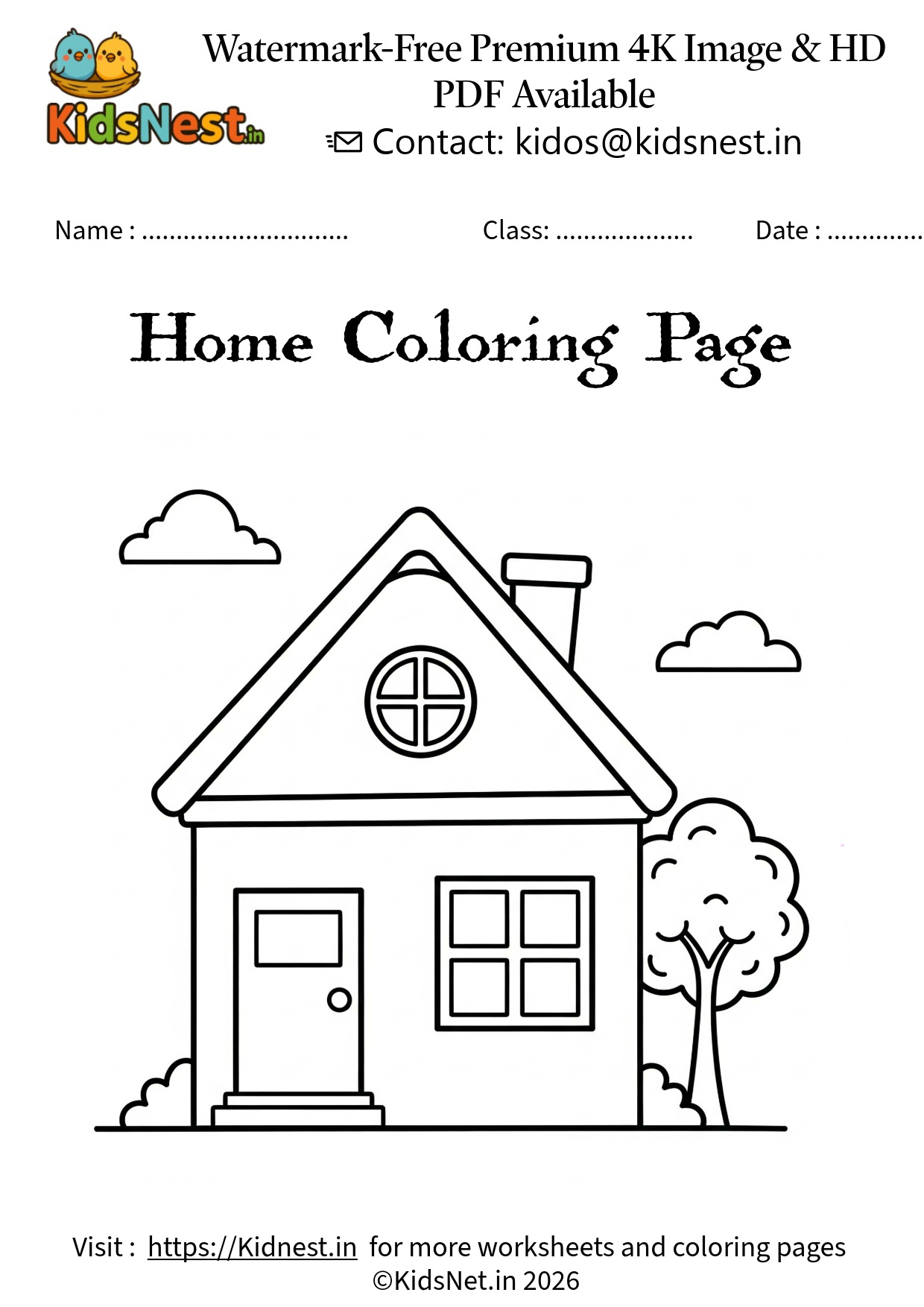 Free Printable Home Colouring Page for Kids