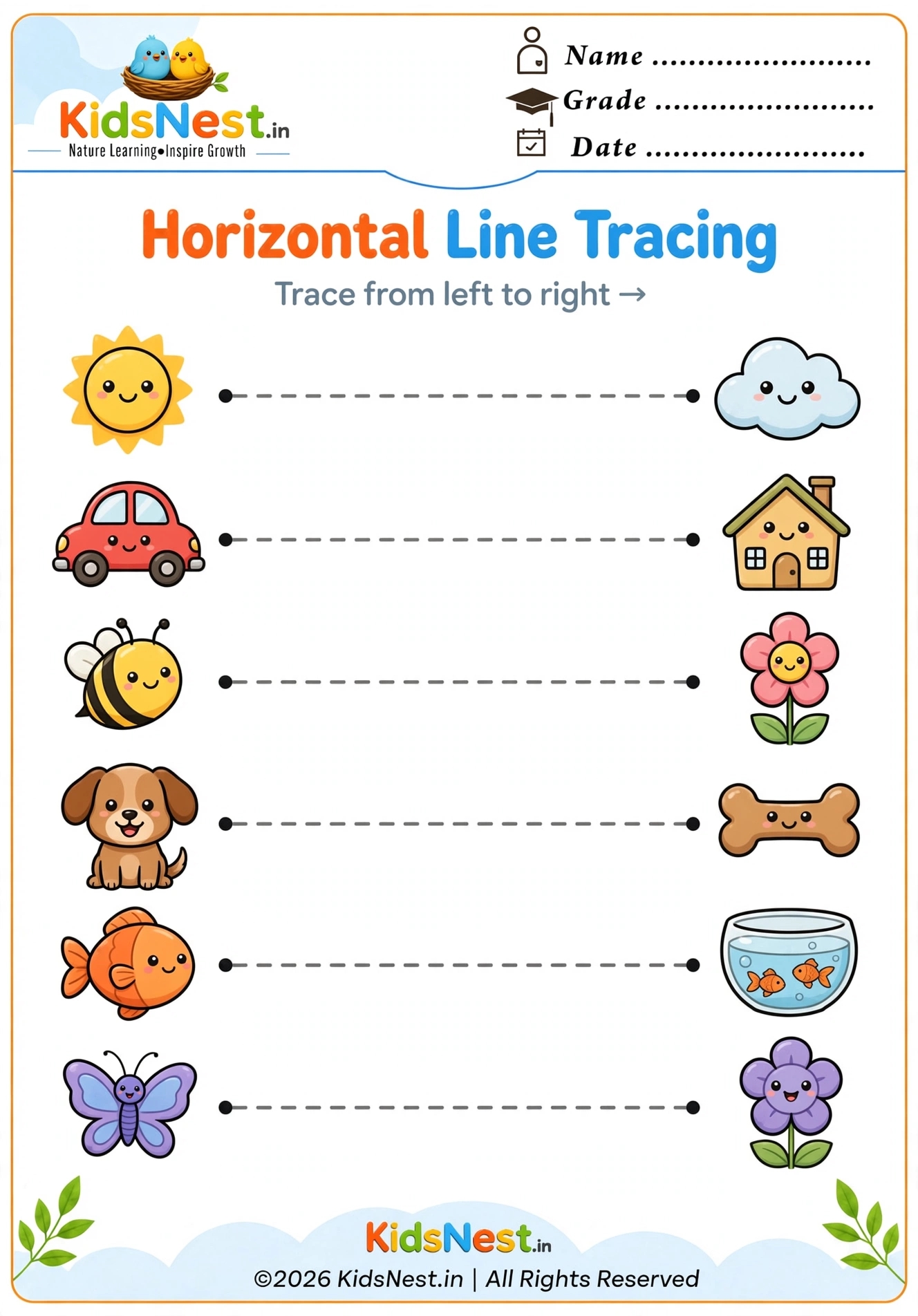 Horizontal Line Tracing Worksheets for Preschoolers