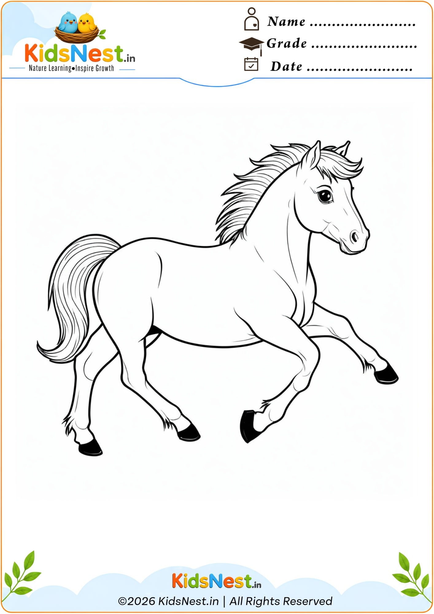 Free Horse Coloring Worksheet for Kids | Printable PDF