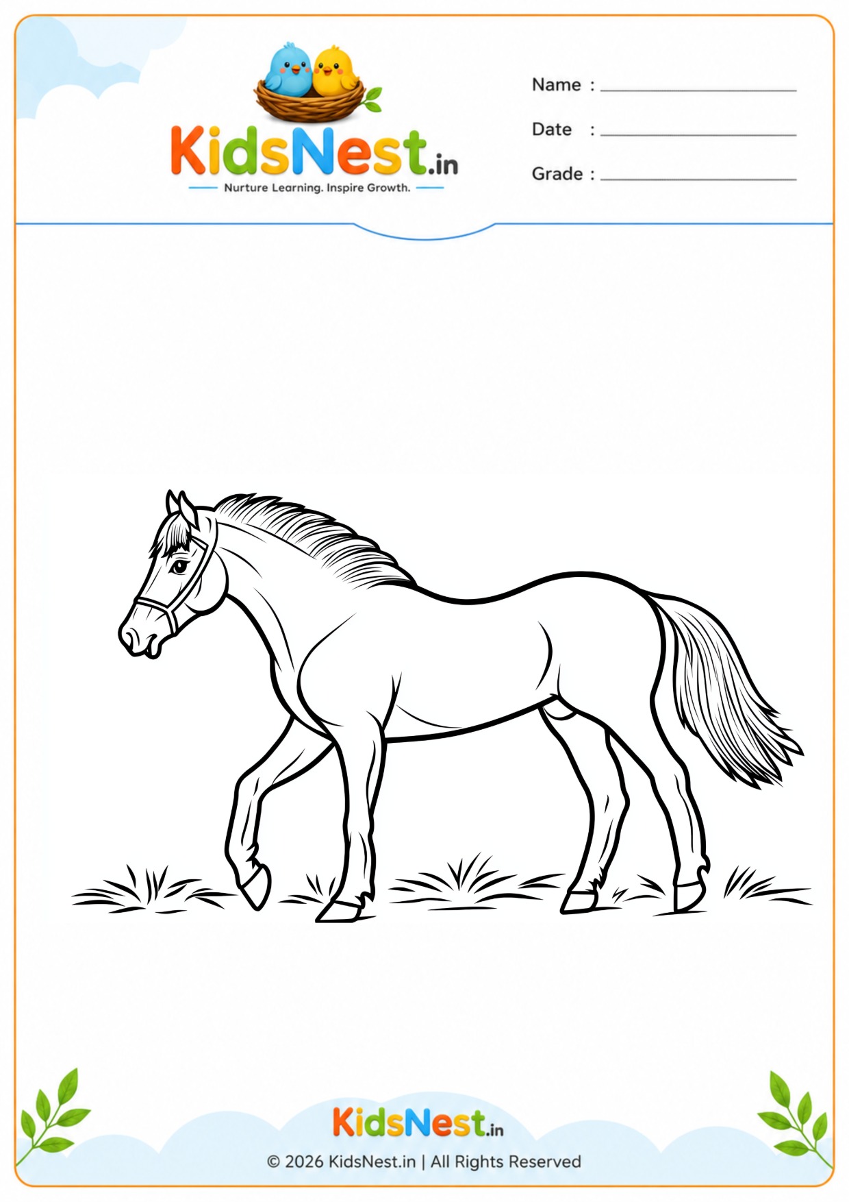 Free Horse Coloring Worksheet for Kids | Printable Activity