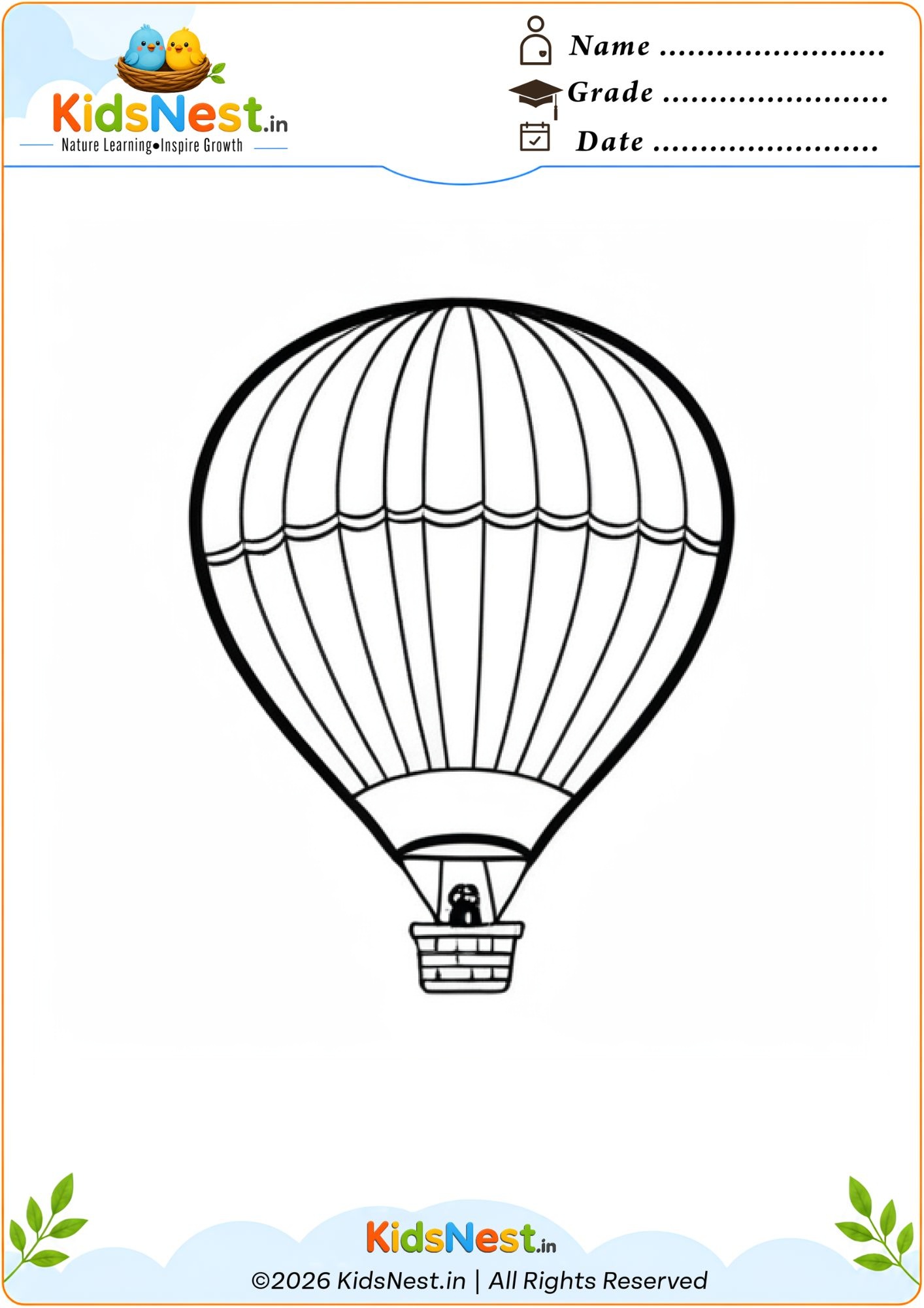 Free Hot Air Balloon Coloring Page for Kids | Printable PDF