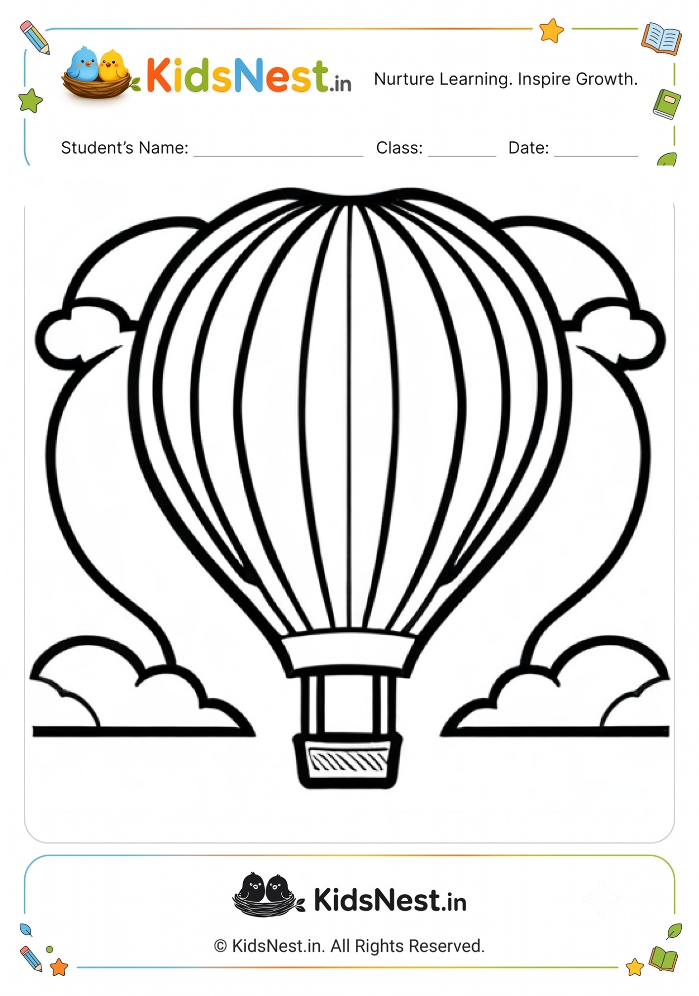 Hot Air Balloon Coloring Worksheet for Kids | Free Printable