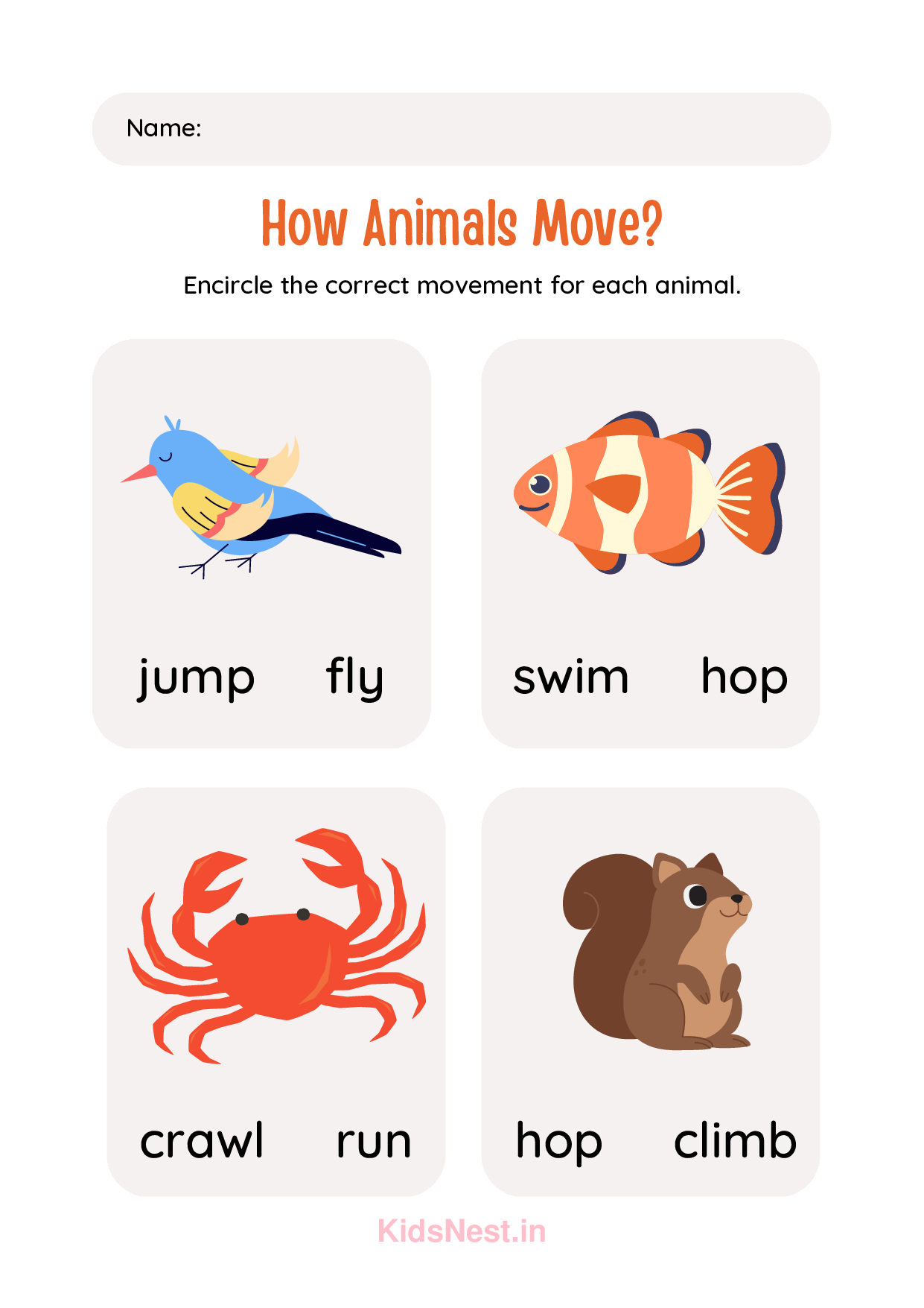 Learn How Animals Move | Kids Printable Activities & Worksheets