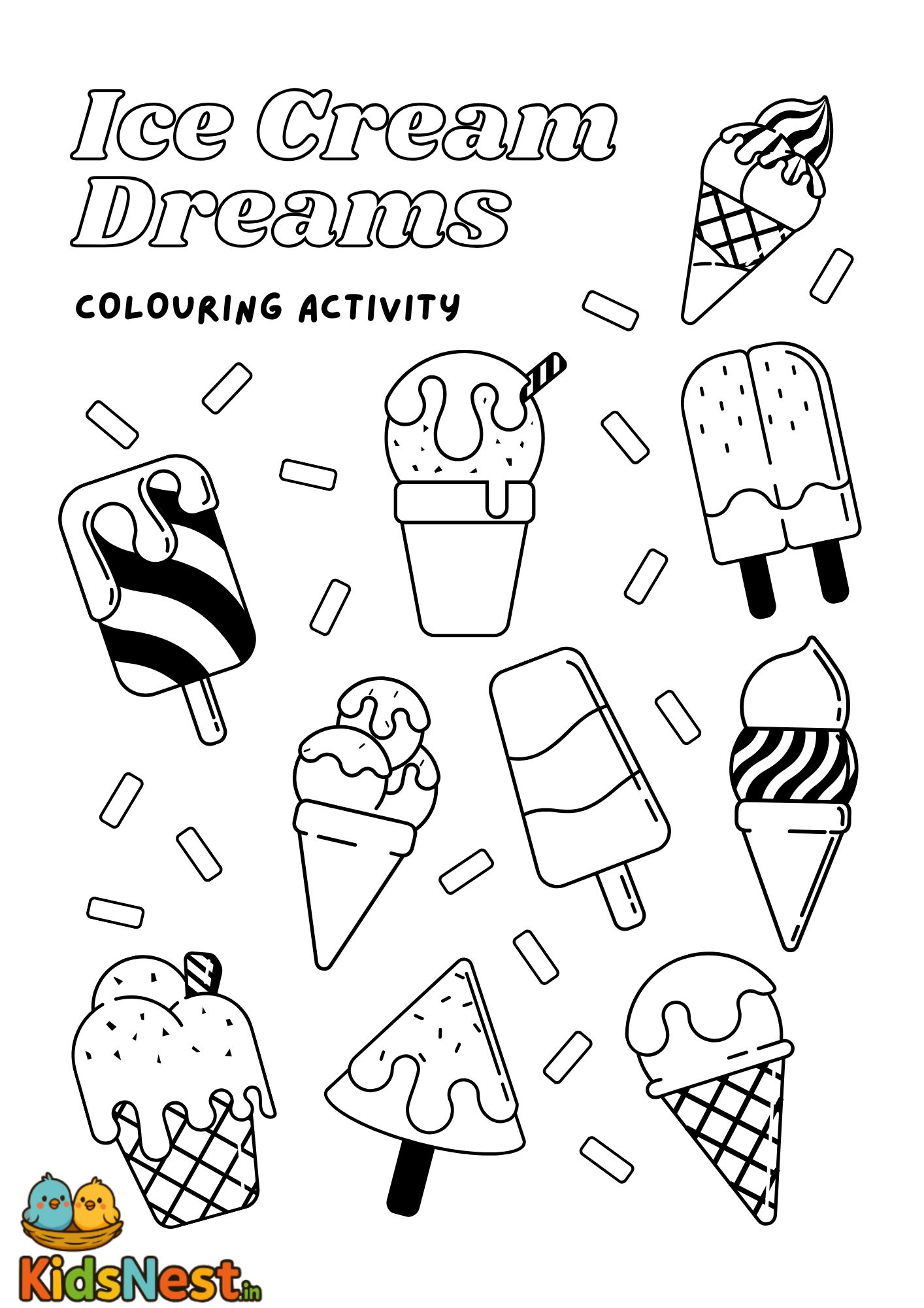Printable Ice Cream Coloring Activity for Kids | Free Page