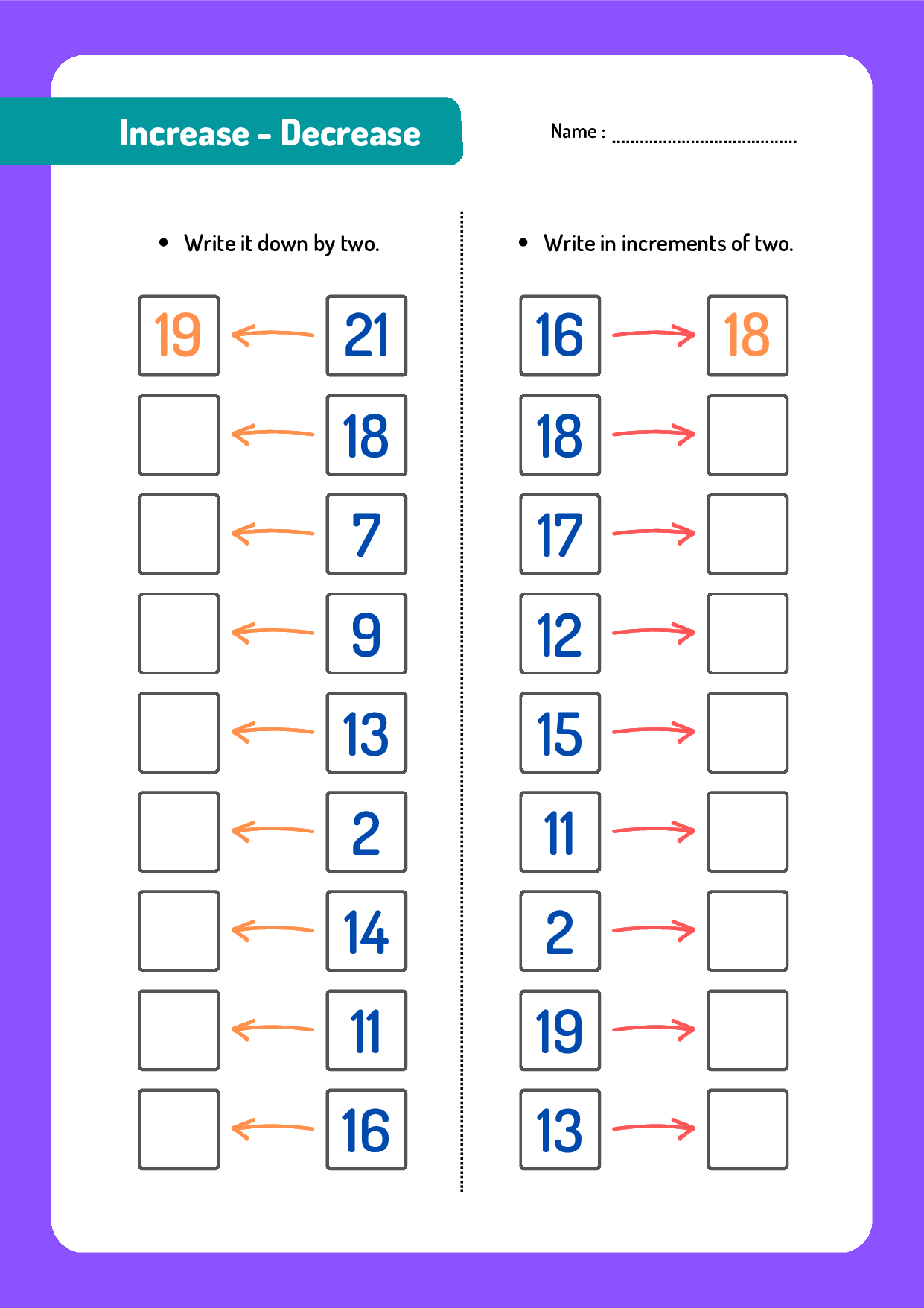 Increase Decrease Math Worksheets | Printable Activities