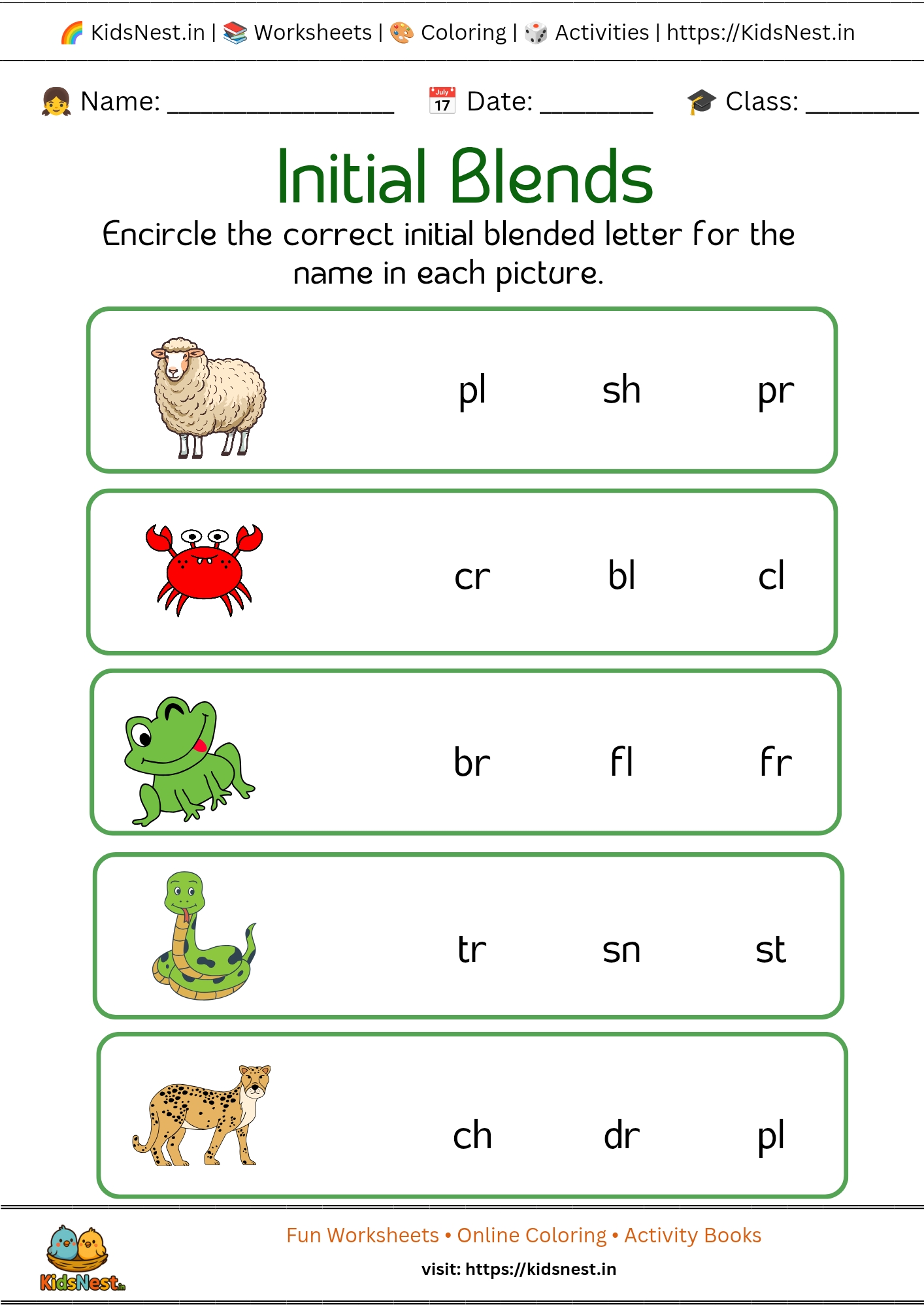Printable Initial Blends Worksheets for Kindergarten & 1st Grade