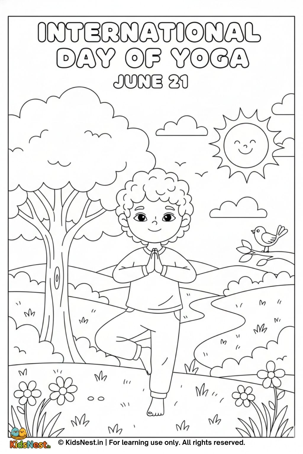 International Yoga Day Coloring Page for Kids | Printable Activity
