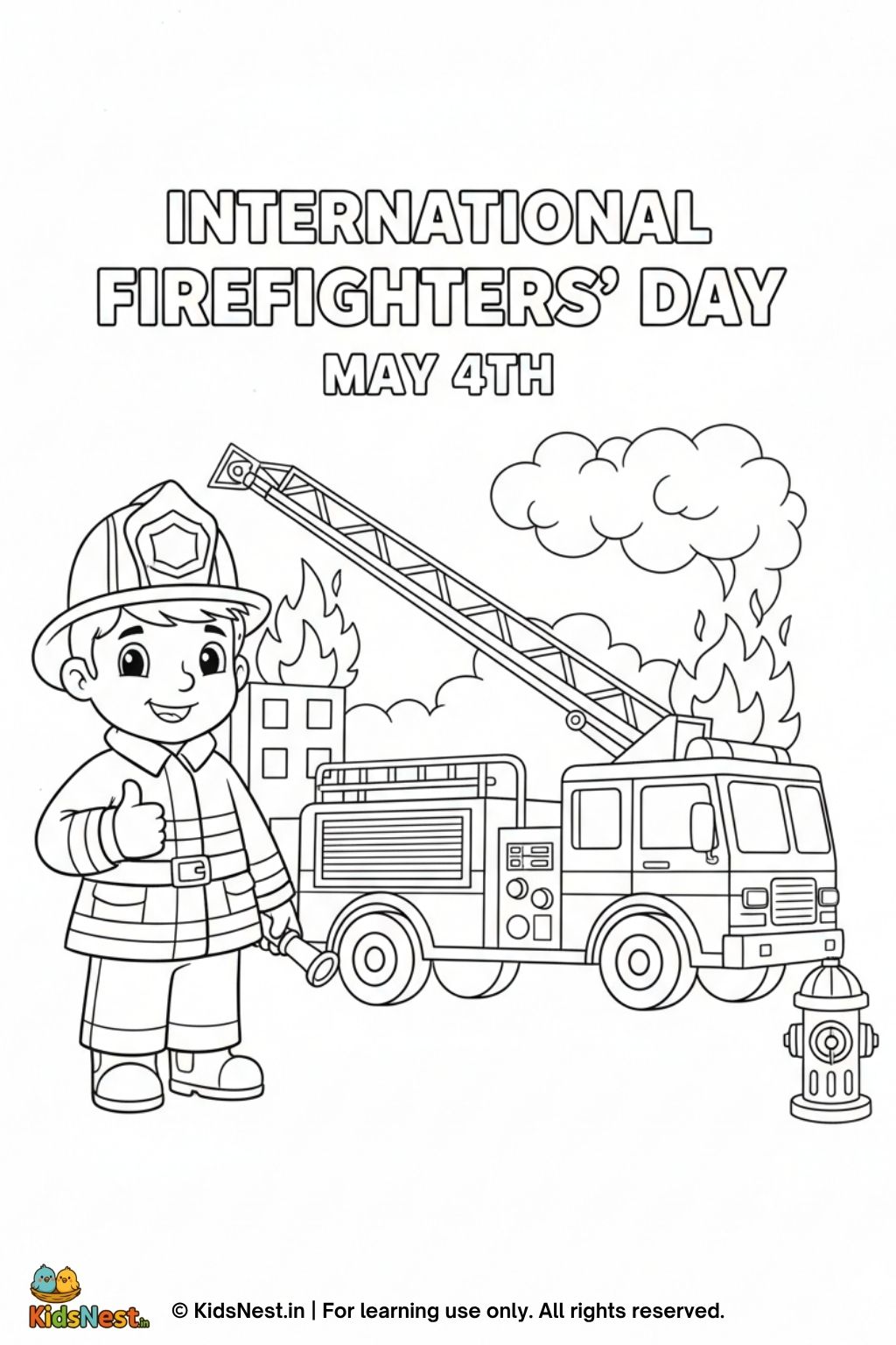 Firefighters' Day Coloring Page | Free Kids Printable Activity