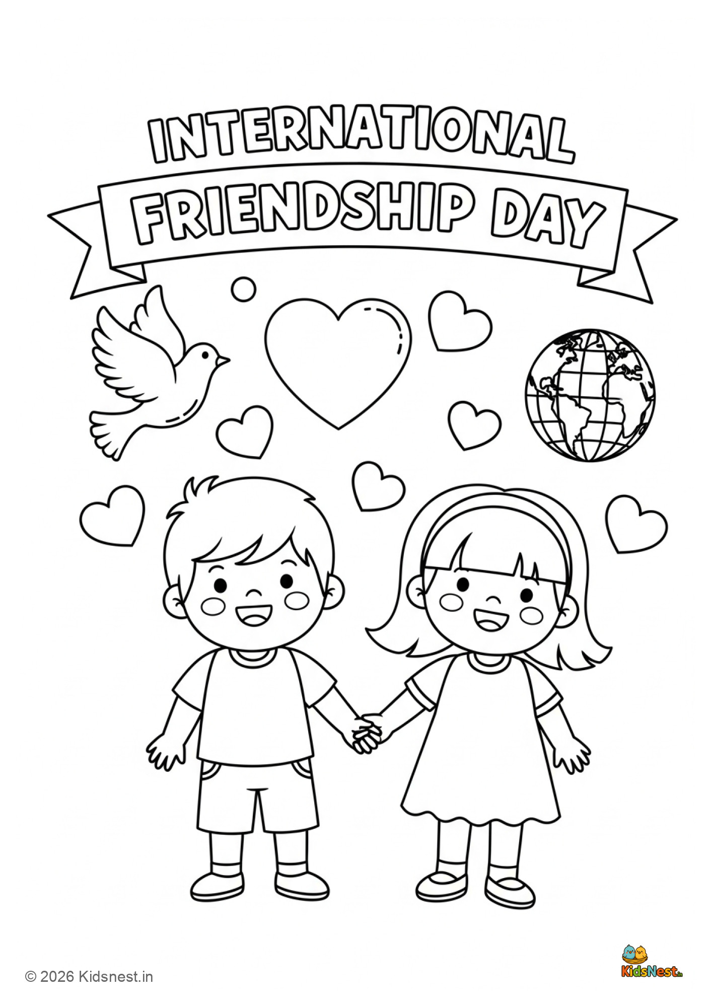 International Friendship Day Coloring Page for Kids - Printable