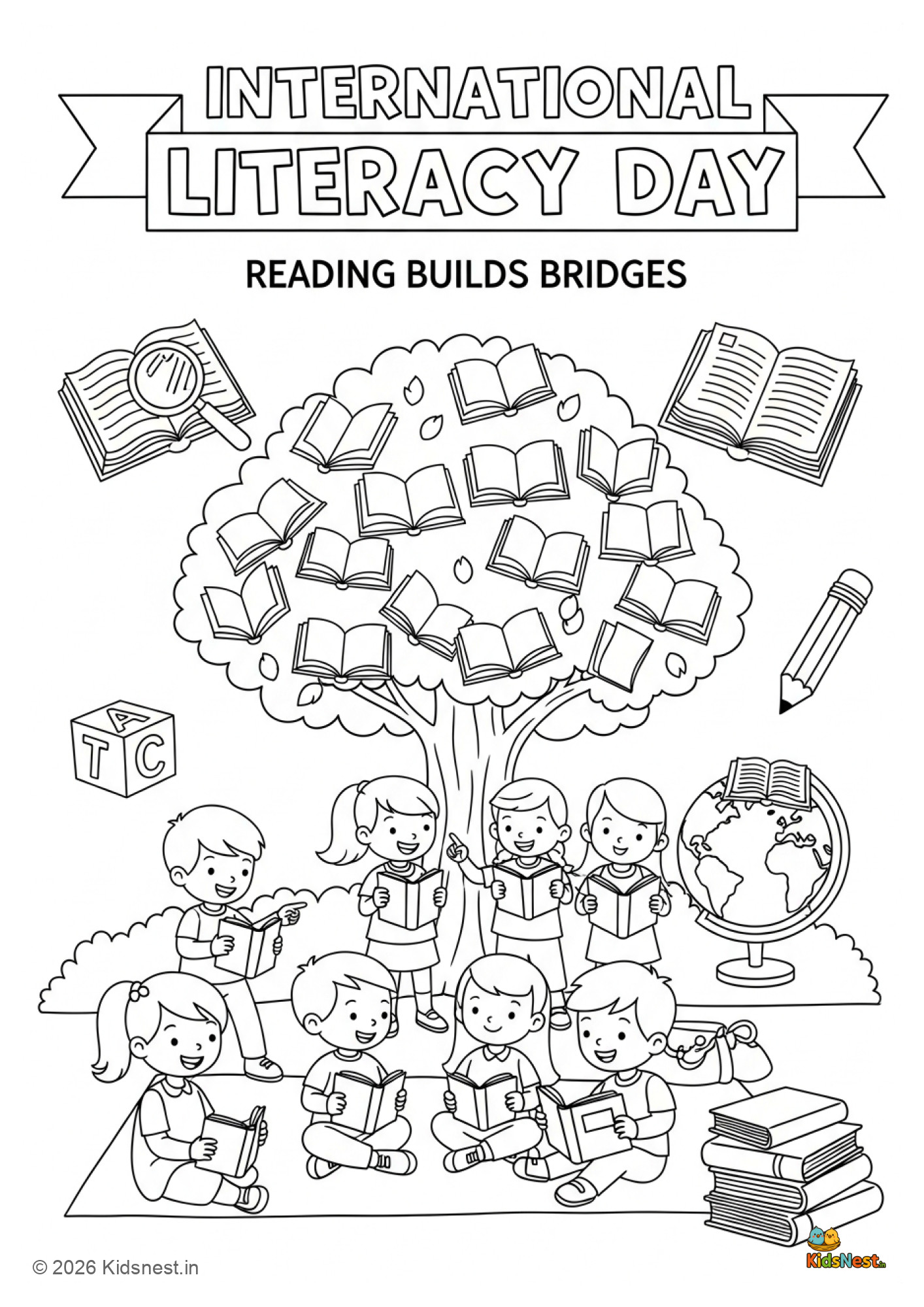 Free International Literacy Day Coloring Page Printable