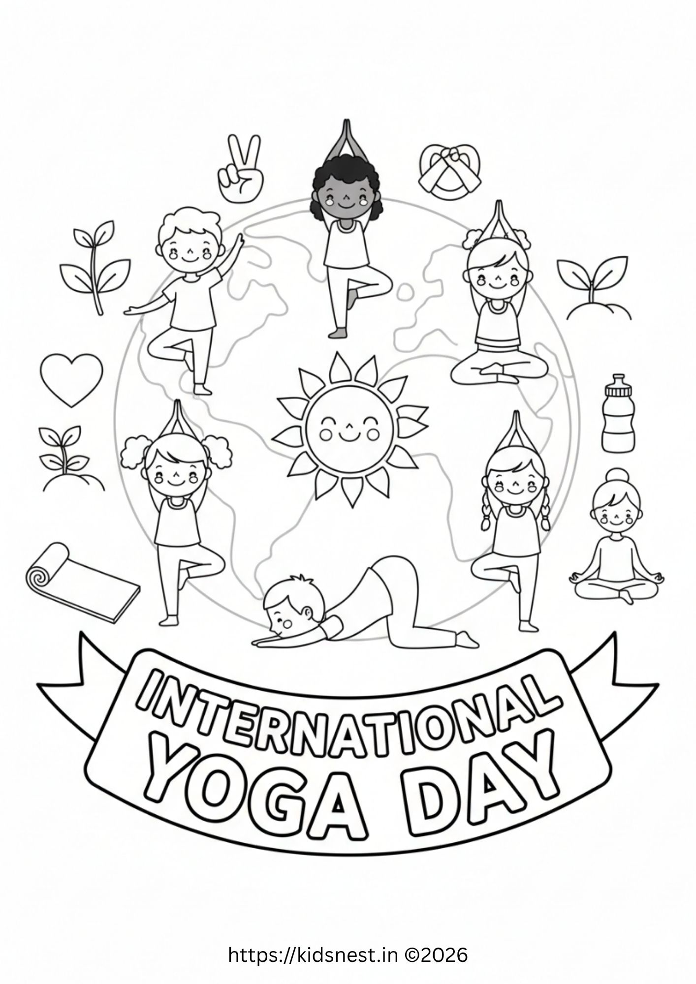 International Yoga Day Colouring Page for Kids | Printable PDF