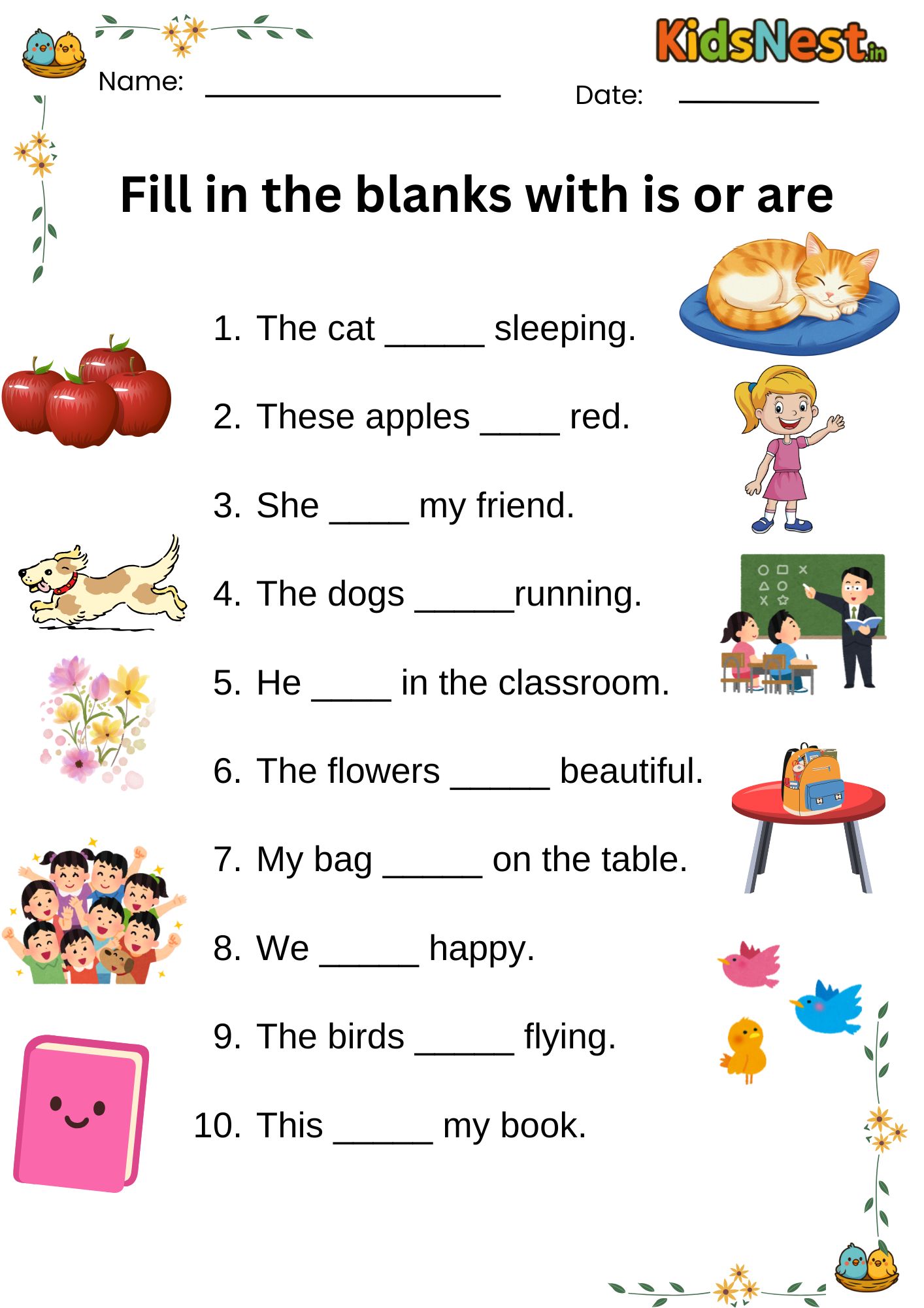 Grade 1 Is or Are Worksheet | Printable Grammar Activity