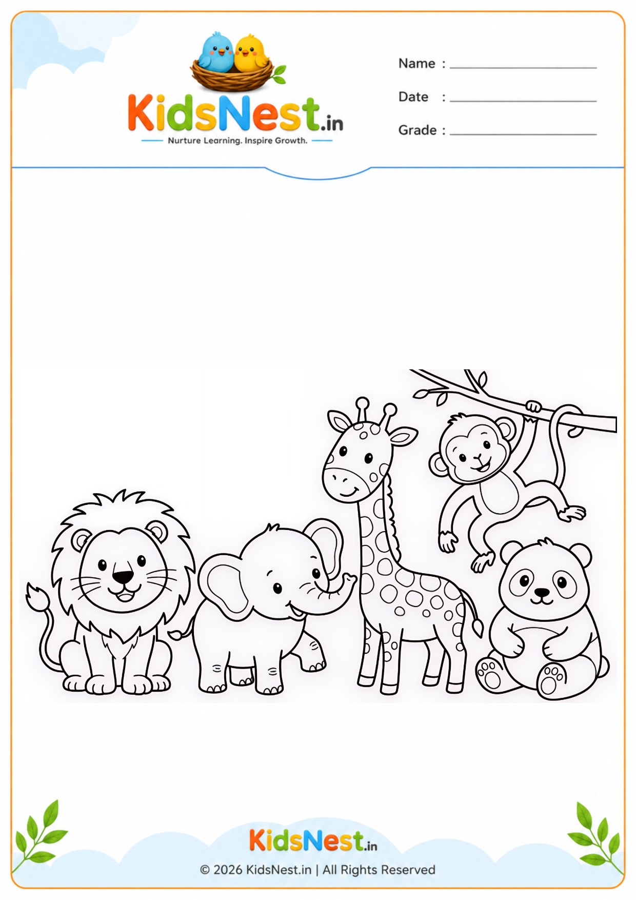 Jungle Animals Coloring Worksheet | Printable for Kids