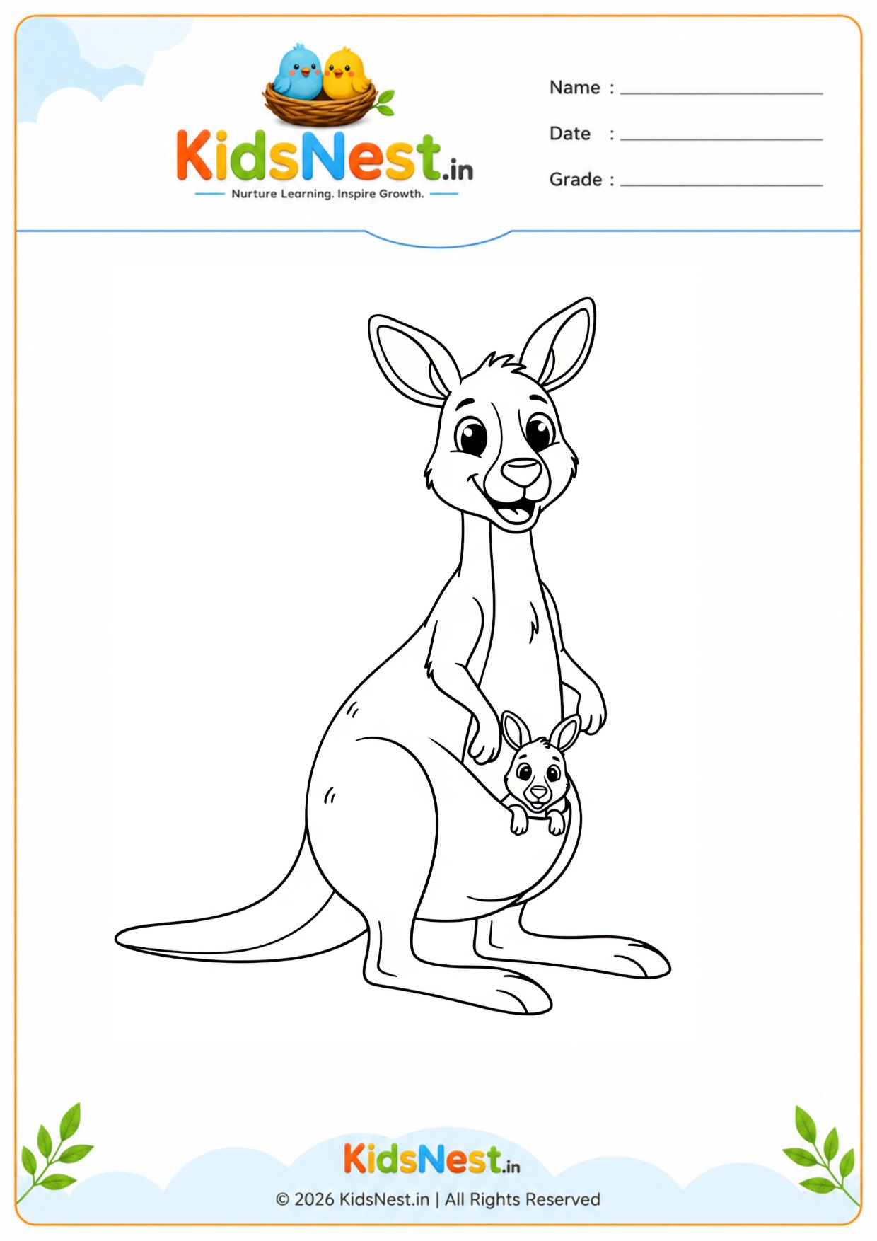 Kangaroo and Joey Coloring Worksheet | Free Printable for Kids