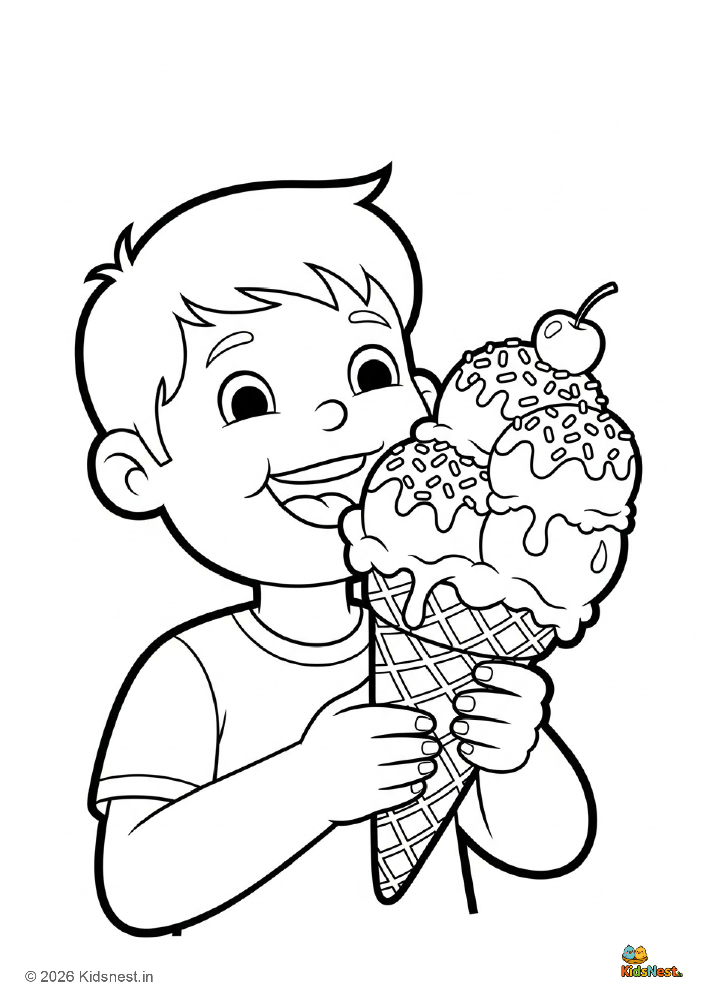 Kids Eating Ice Cream Coloring Page | Fun Printable Worksheet