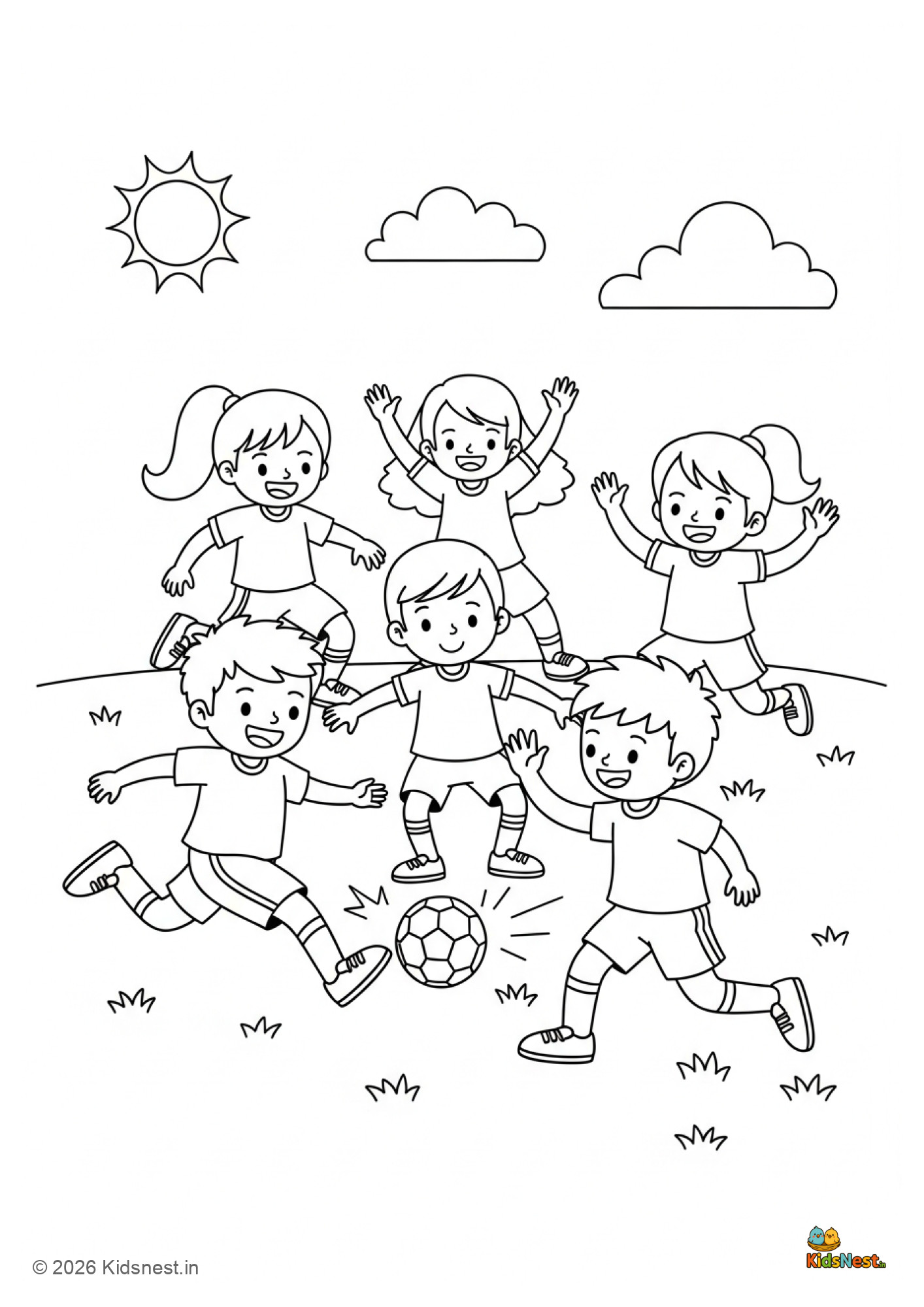 Kids Playing Football Colouring Page | Printable Activity