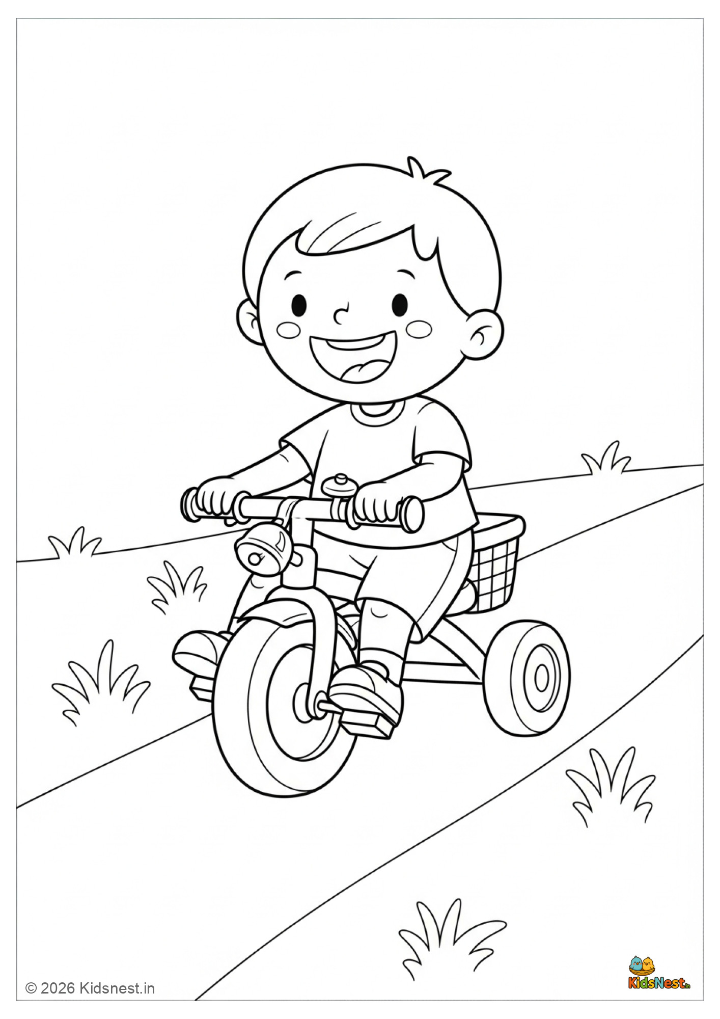 Kids Riding Tricycle Colouring Page | Free Printable PDF