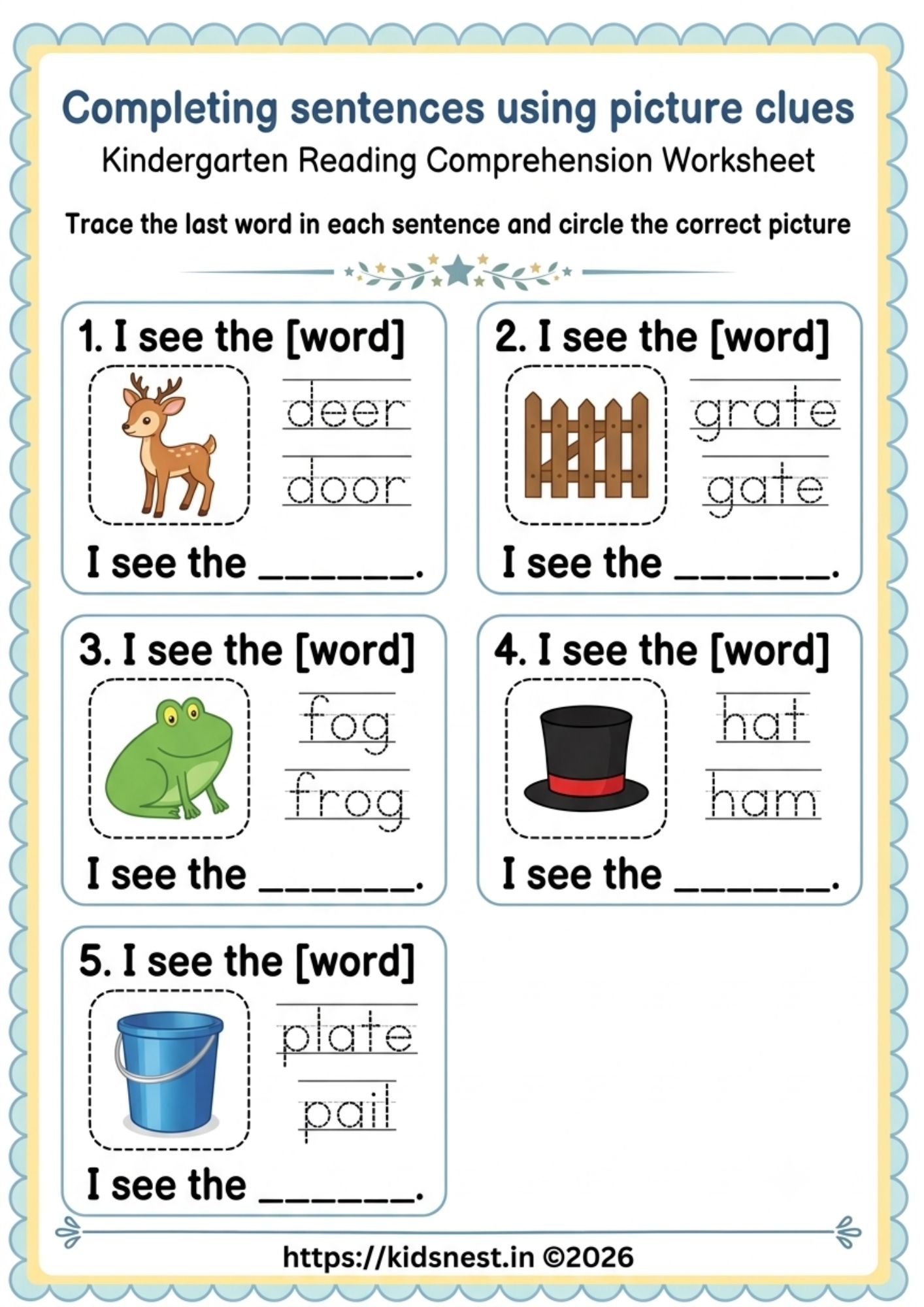 Kindergarten Picture Clues Reading Worksheet | Free Printable