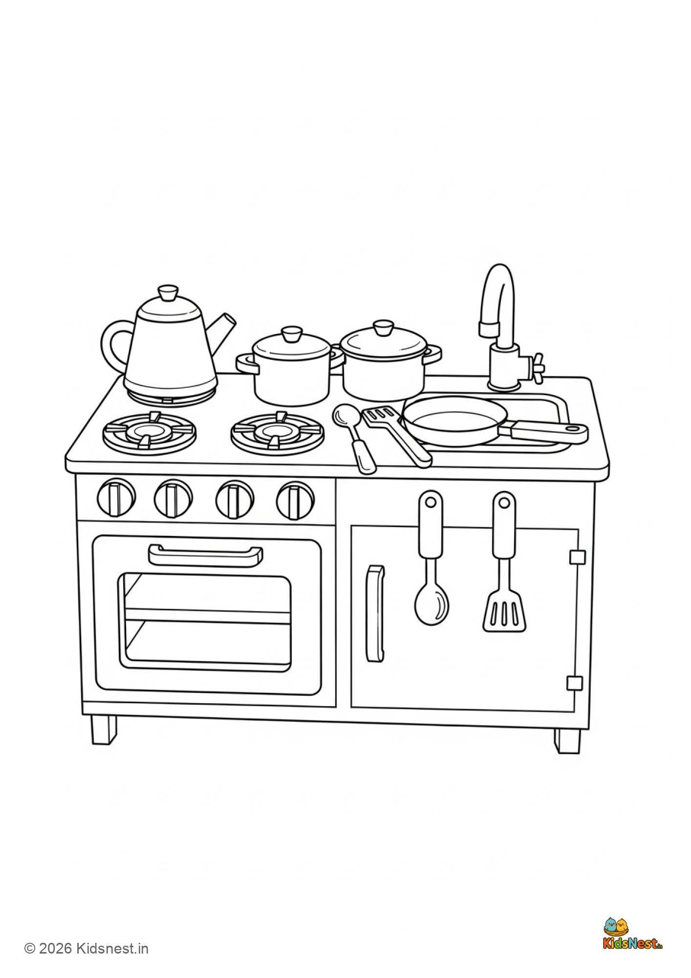 Kitchen Set Toy Coloring Page for Kids | Free Printable
