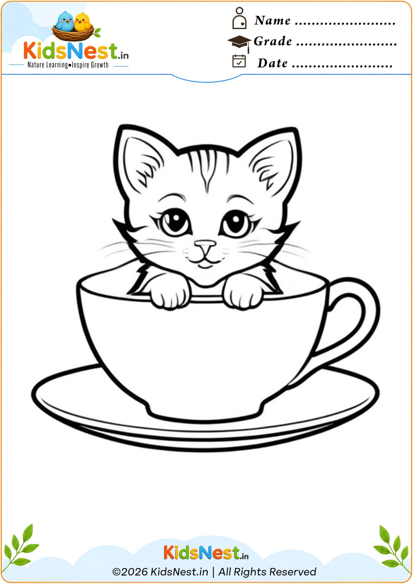 Kitten in a Teacup Coloring Page | Free Printable for Kids