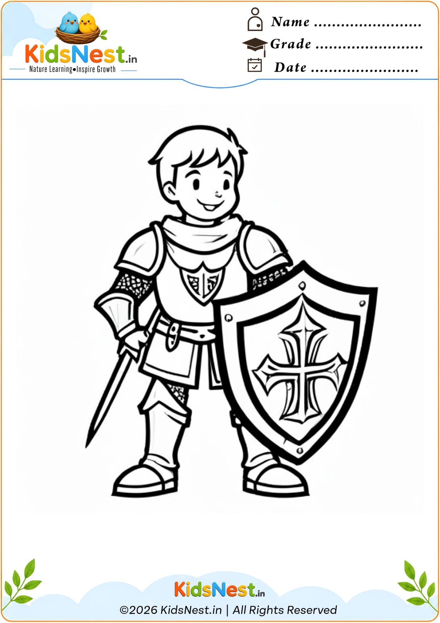 Knight Coloring Worksheet for Kids | Free Printable PDF