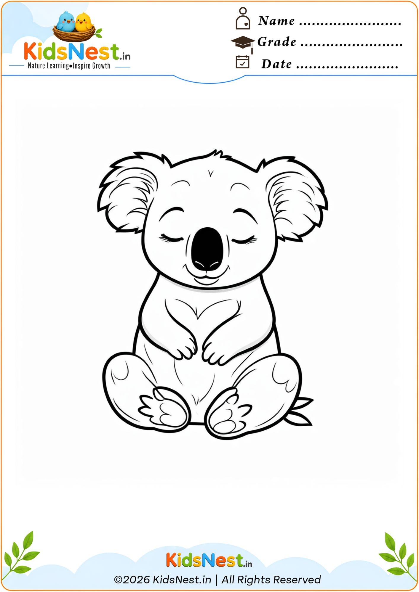 Free Printable Koala Coloring Page for Kids | Educational Fun