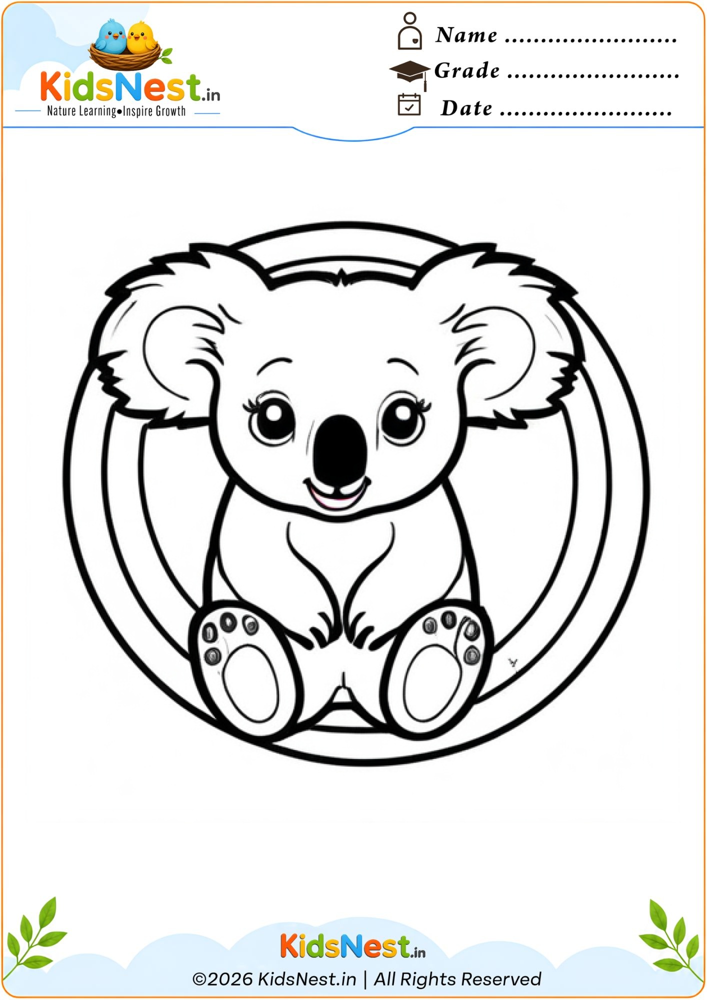 Free Koala Coloring Worksheet for Kids | Printable PDF