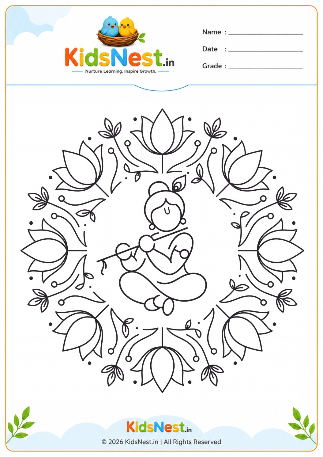 Krishna Janmashtami Coloring Page for Kids | Free Printable