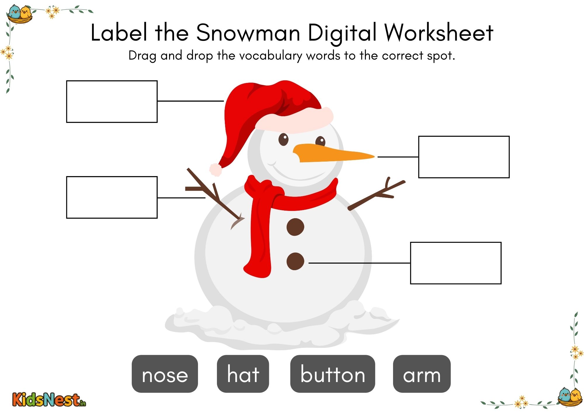 Label the Snowman Christmas Worksheet | Kids Printable Activity