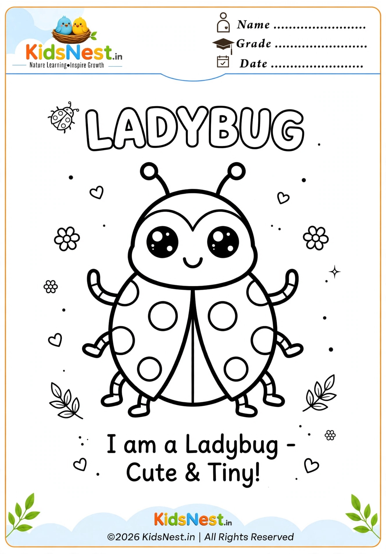Free Ladybug Coloring Page for Kids | Printable Worksheet